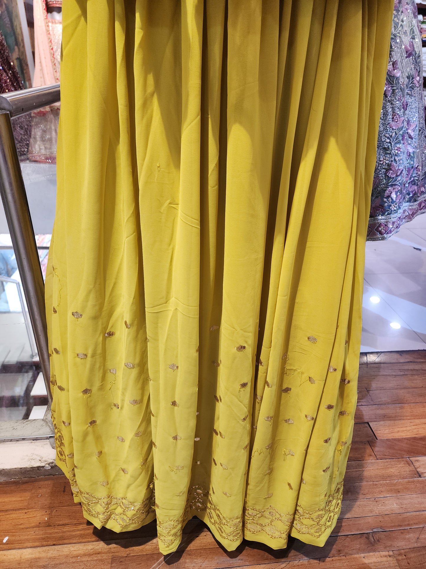 Mehandi Green georgette lehenga with peplum top