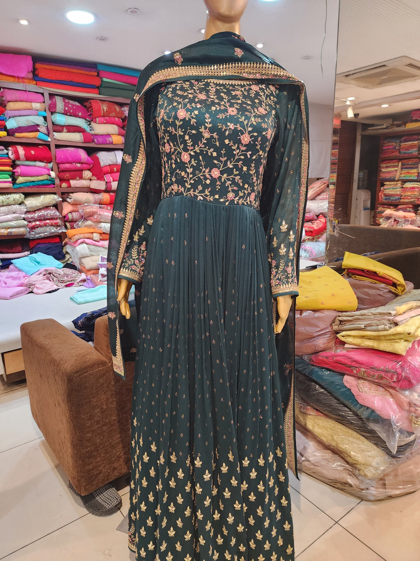 Bottle Green Anarkali