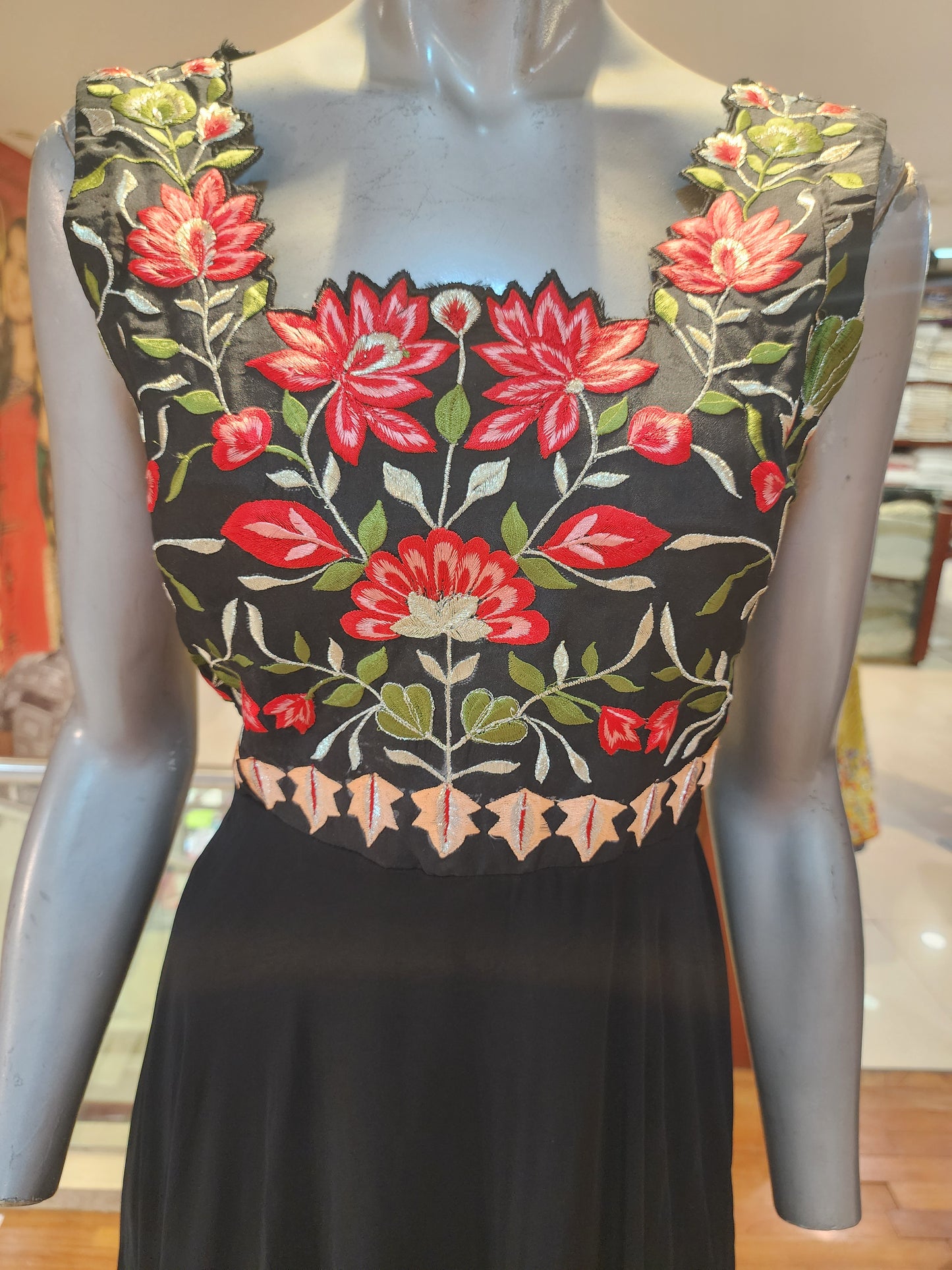Black georgette party gown machine work