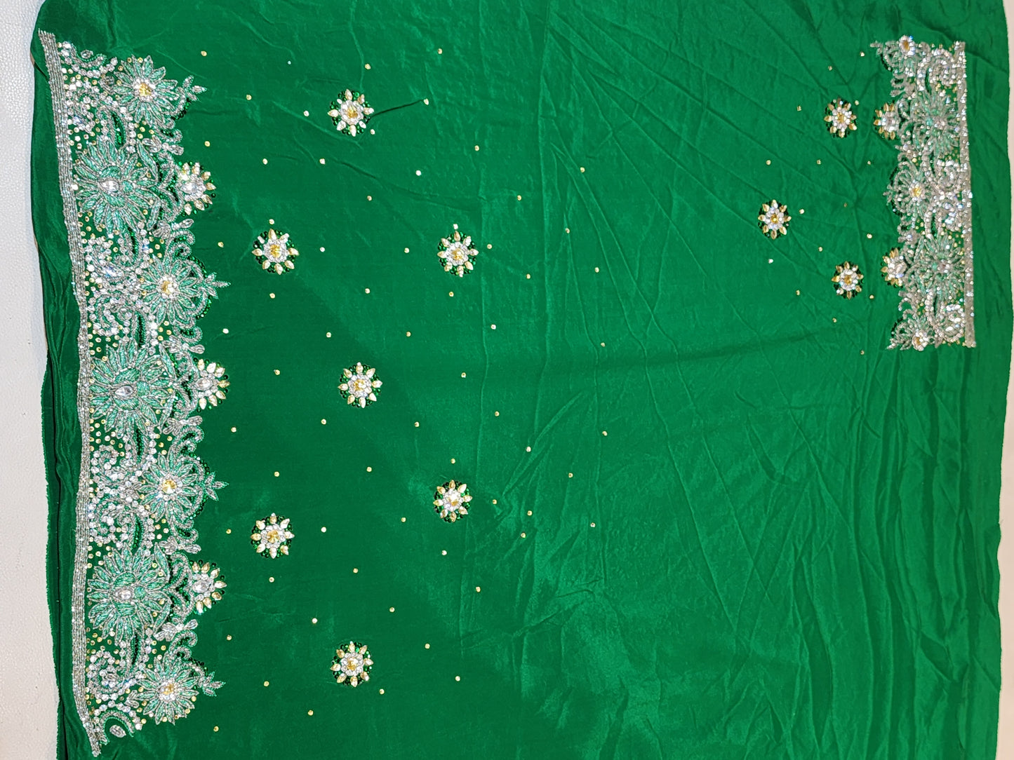 Leaf Green pure georgette servowski work