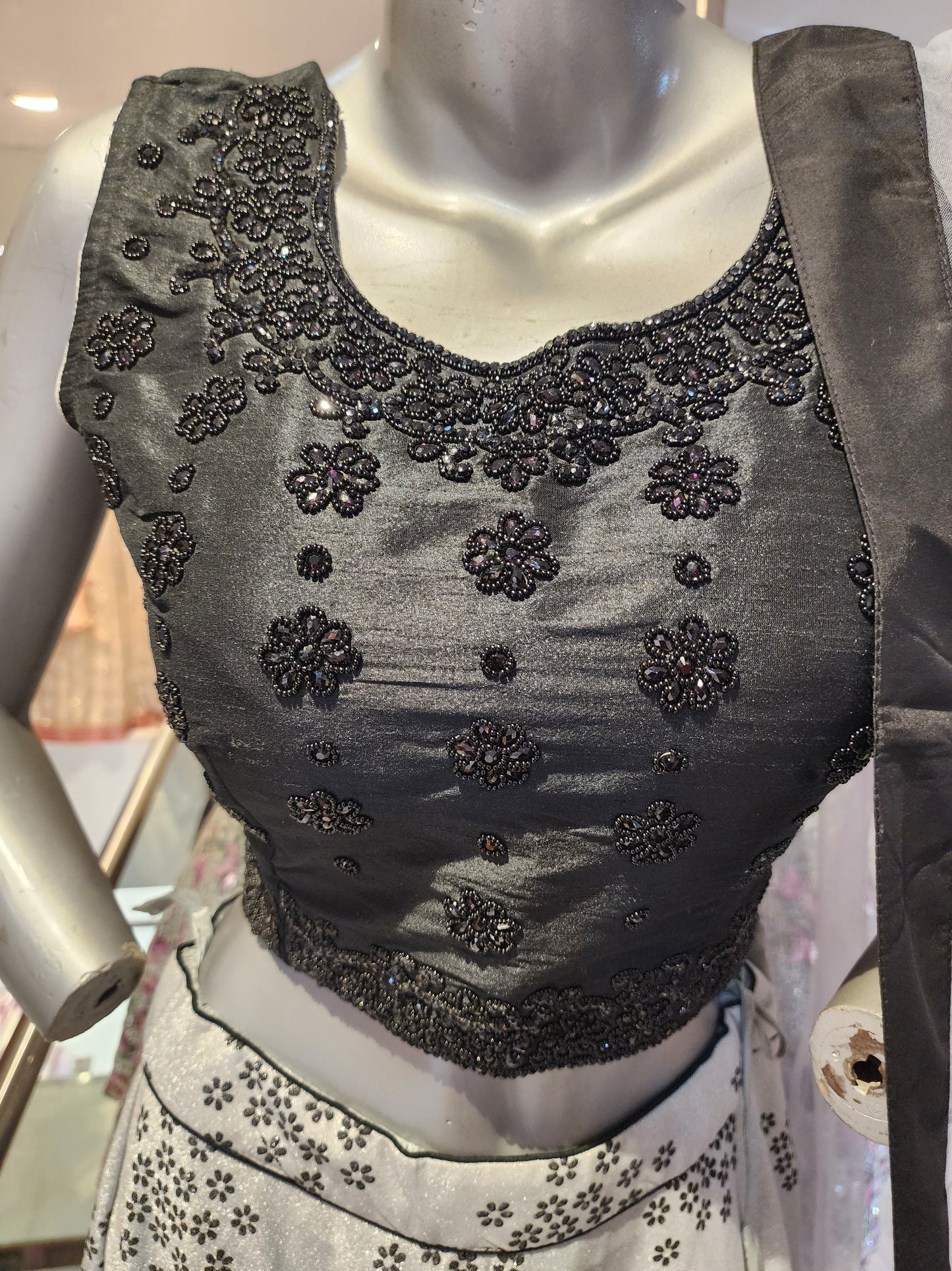 Grey and black lehanga with net dupatta