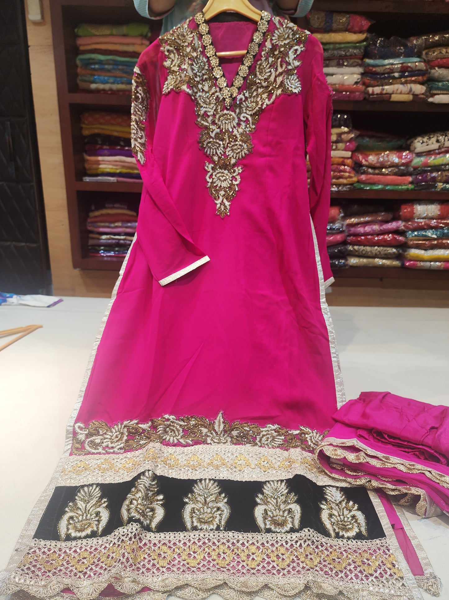 Hot pink georgette suit