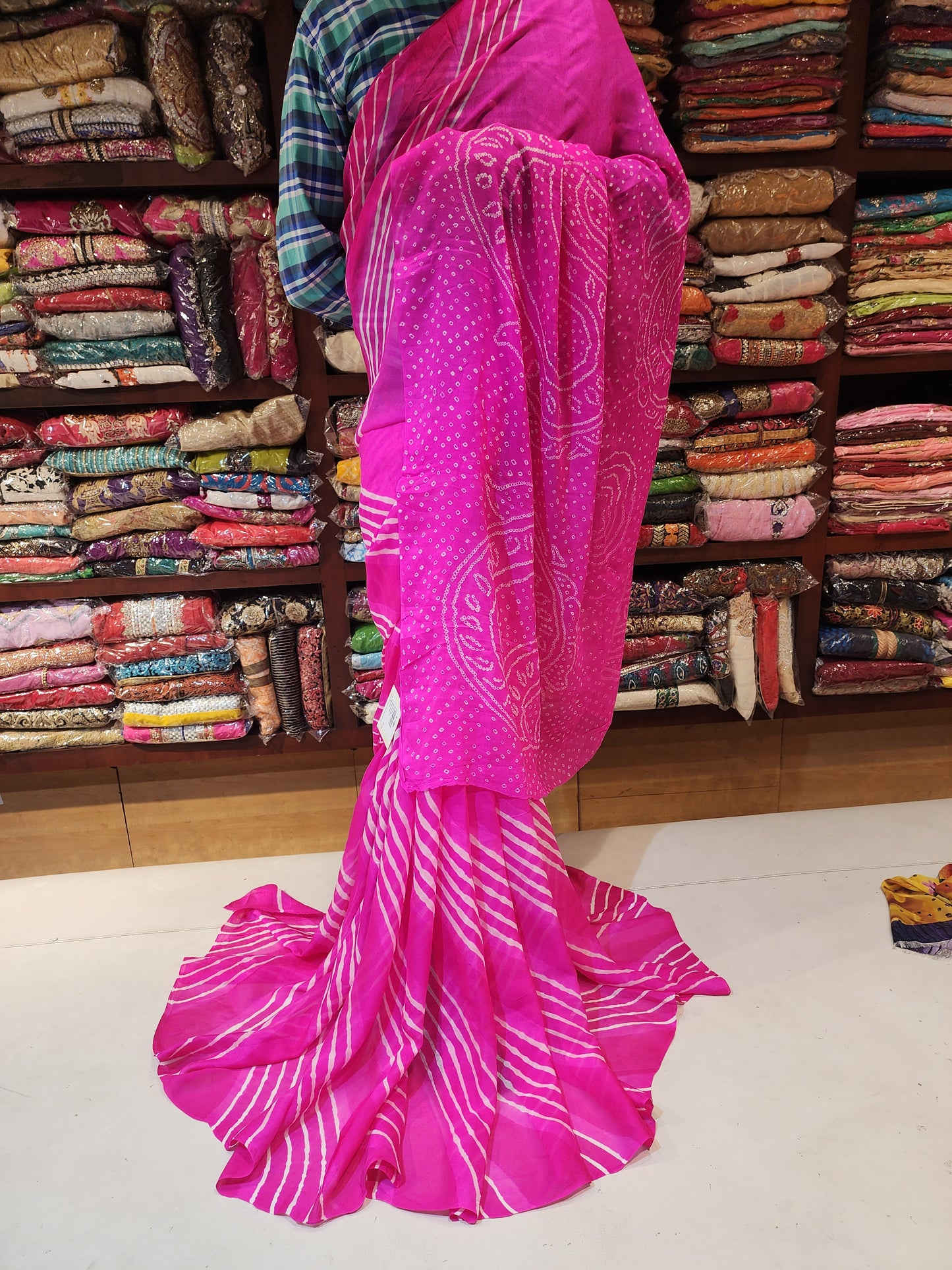 Pink bandani saree georgette