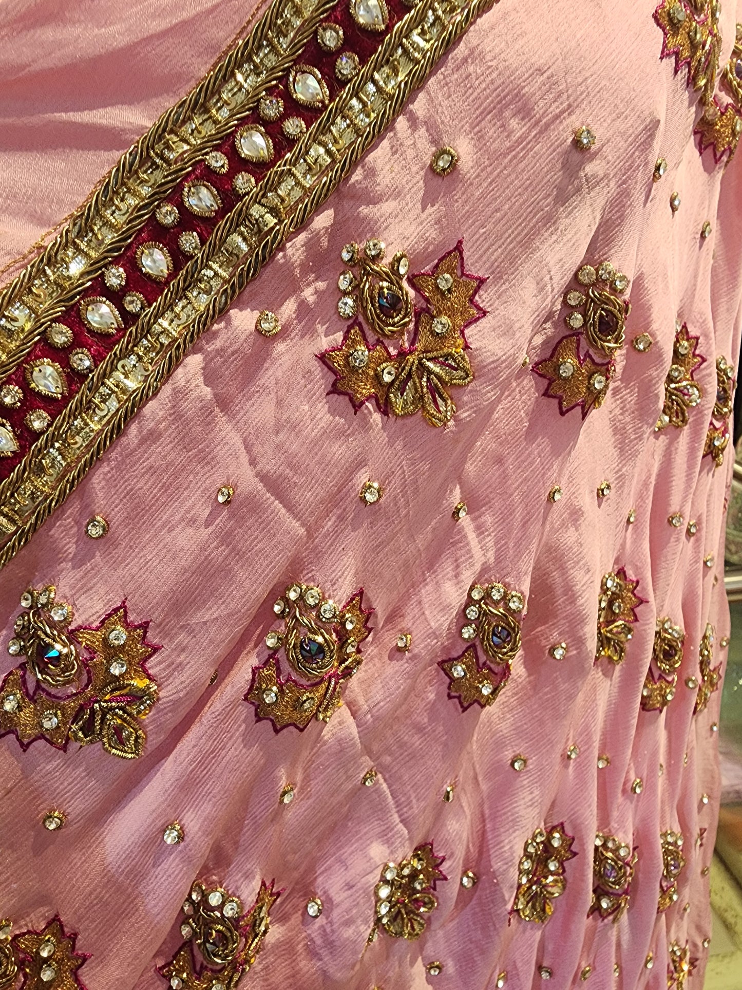 Pink Pure self crepe heavy kunden work dupatta suit