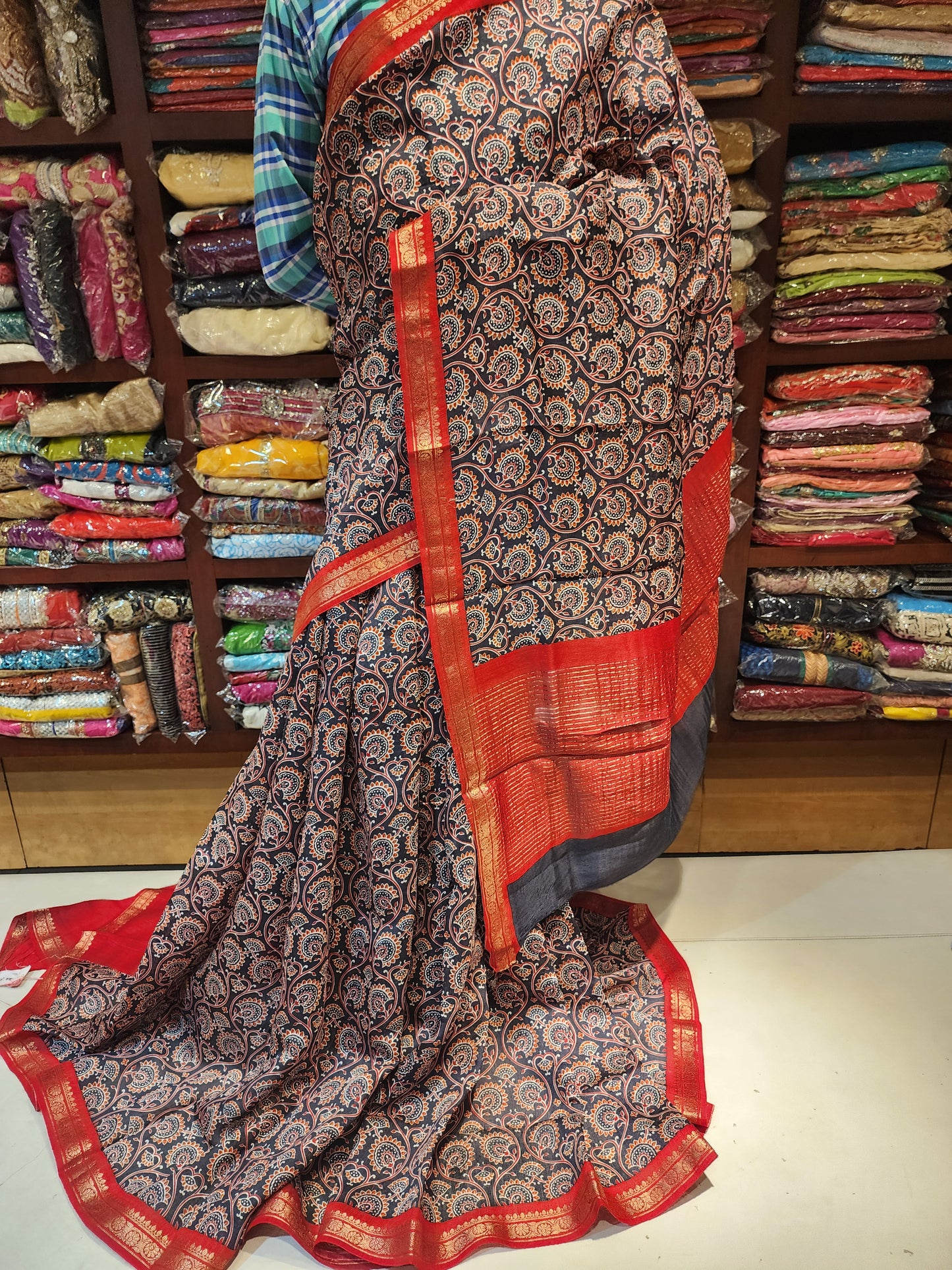 Ajrakh print saree