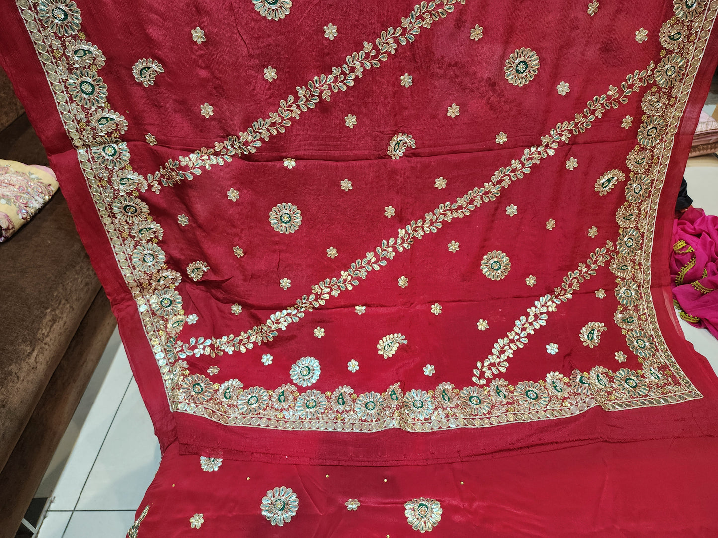 Red party wear suit Gota patti