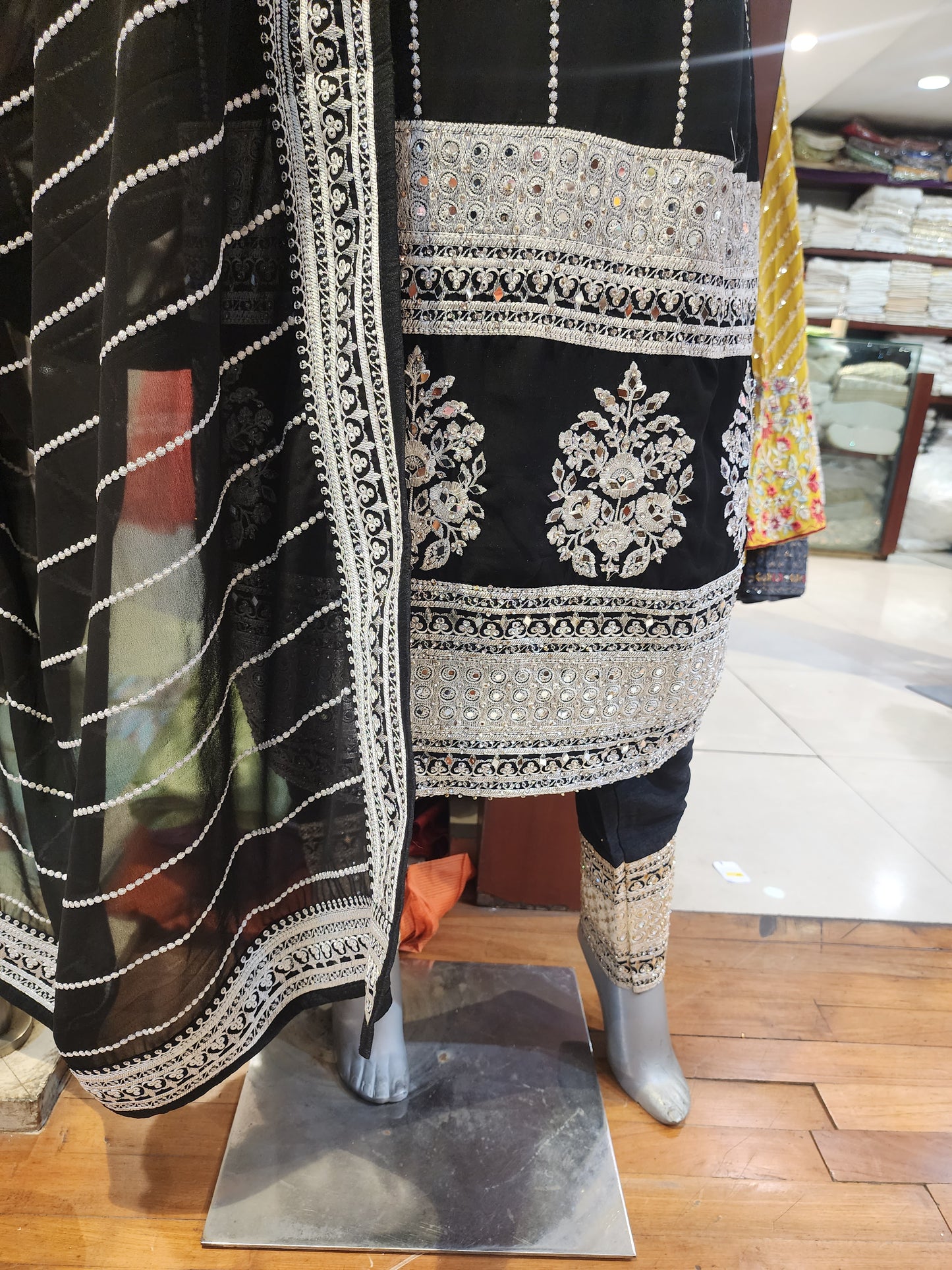 Georgette suit with pant , mirror work