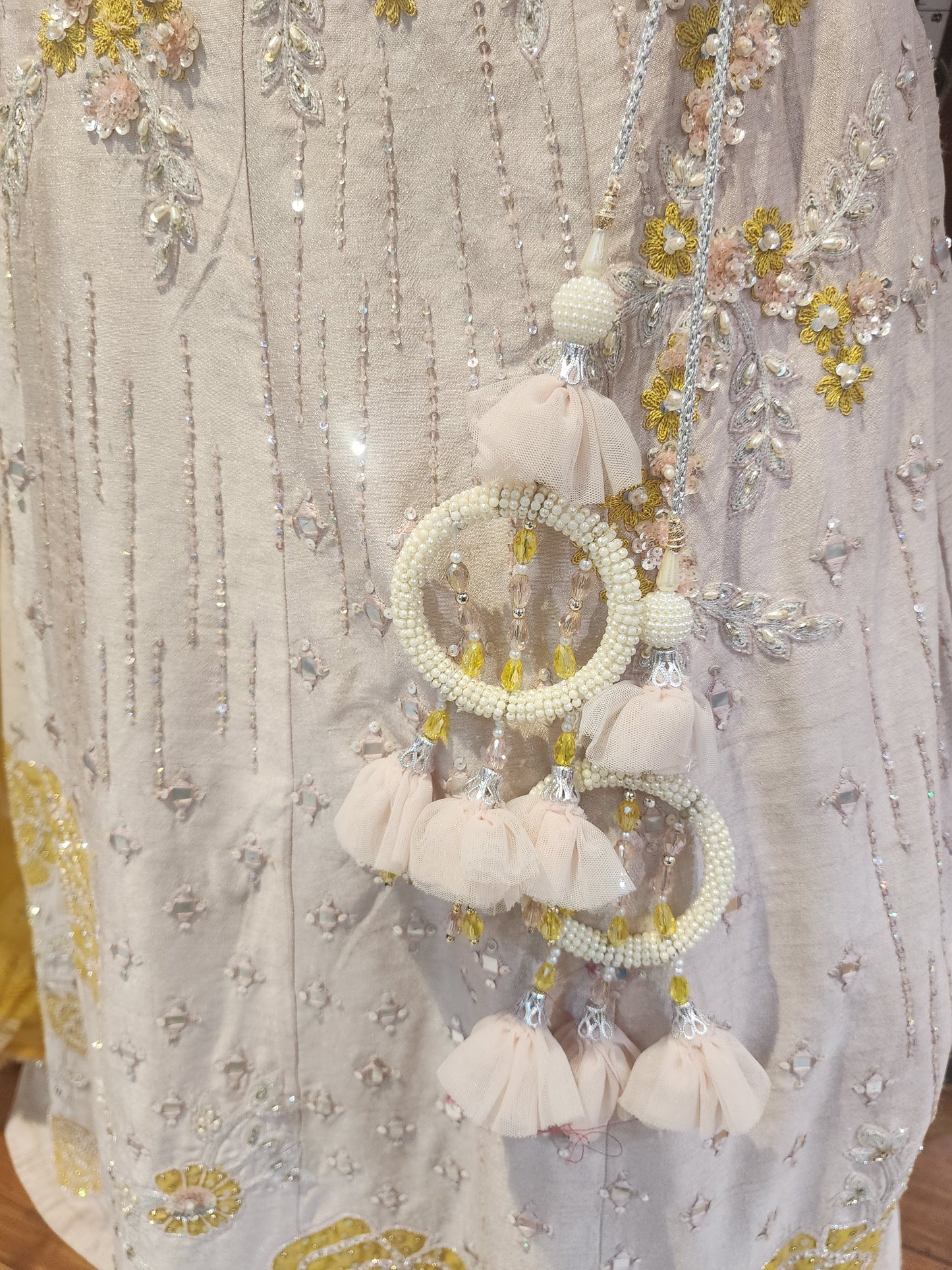 Dusty pink colour lahanga resham +pearl +sequins +mirror +patch work , mirror work blouse with net dupatta