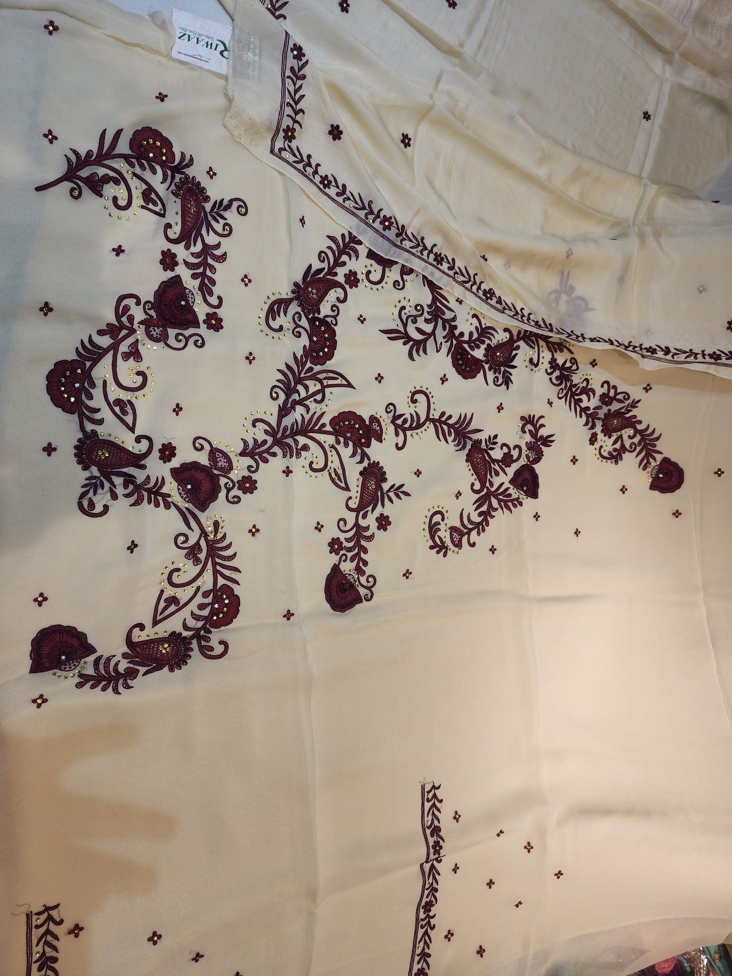 Resham handwork Pure Georgette Fawn shade chinon chiffon dupatta unstiched suit