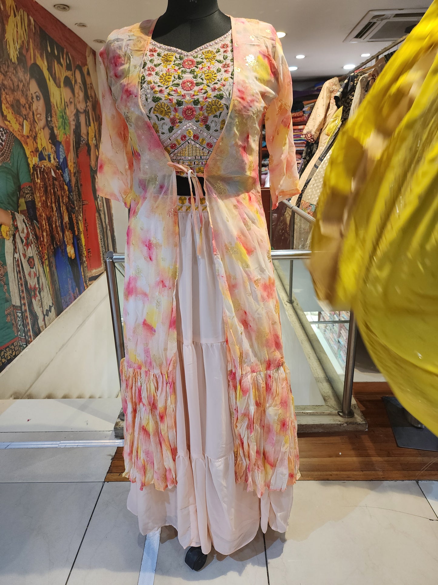 Pink tie and dye jacket lehenga