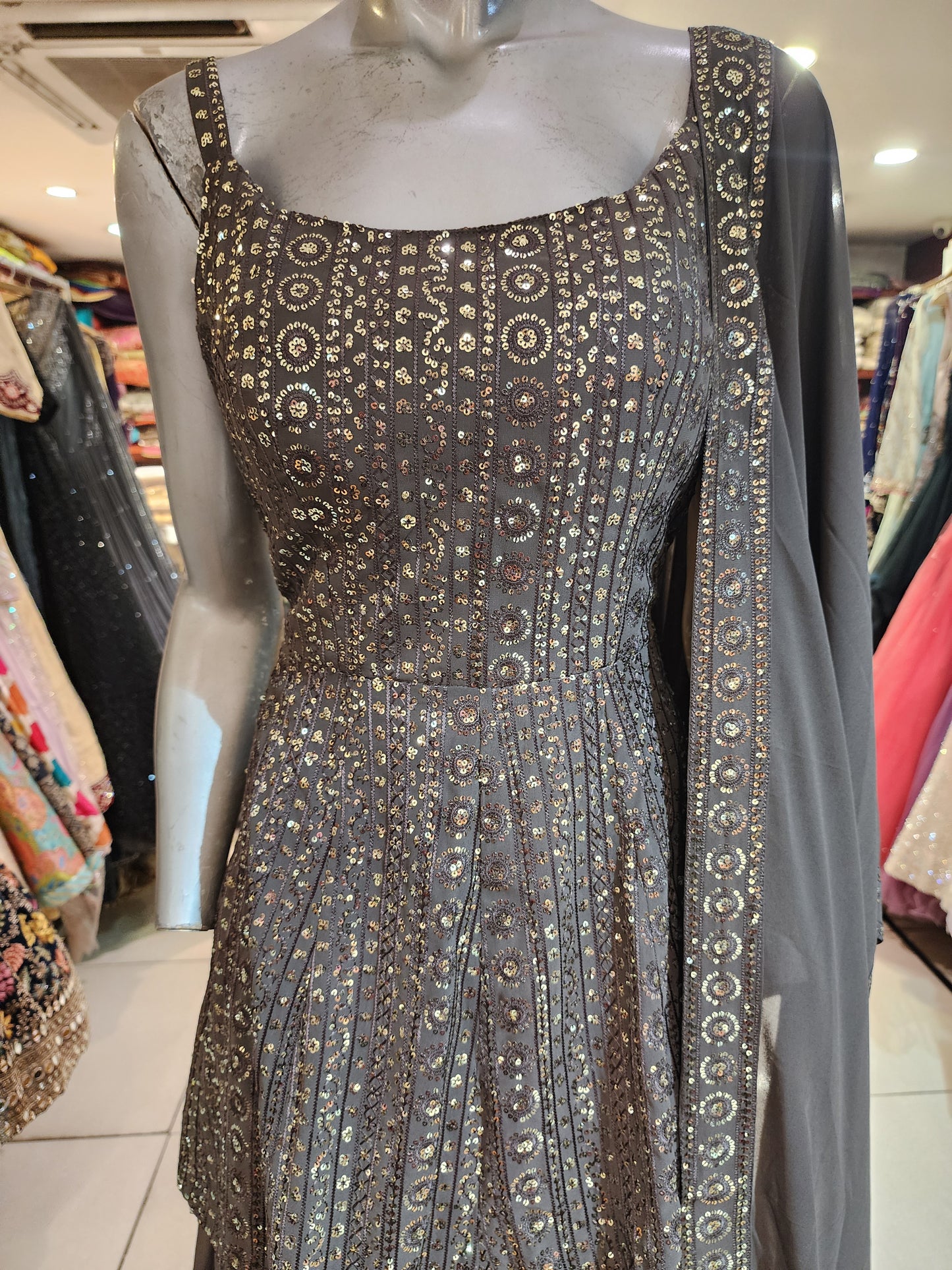 Grey Georgette Lehenga paplam