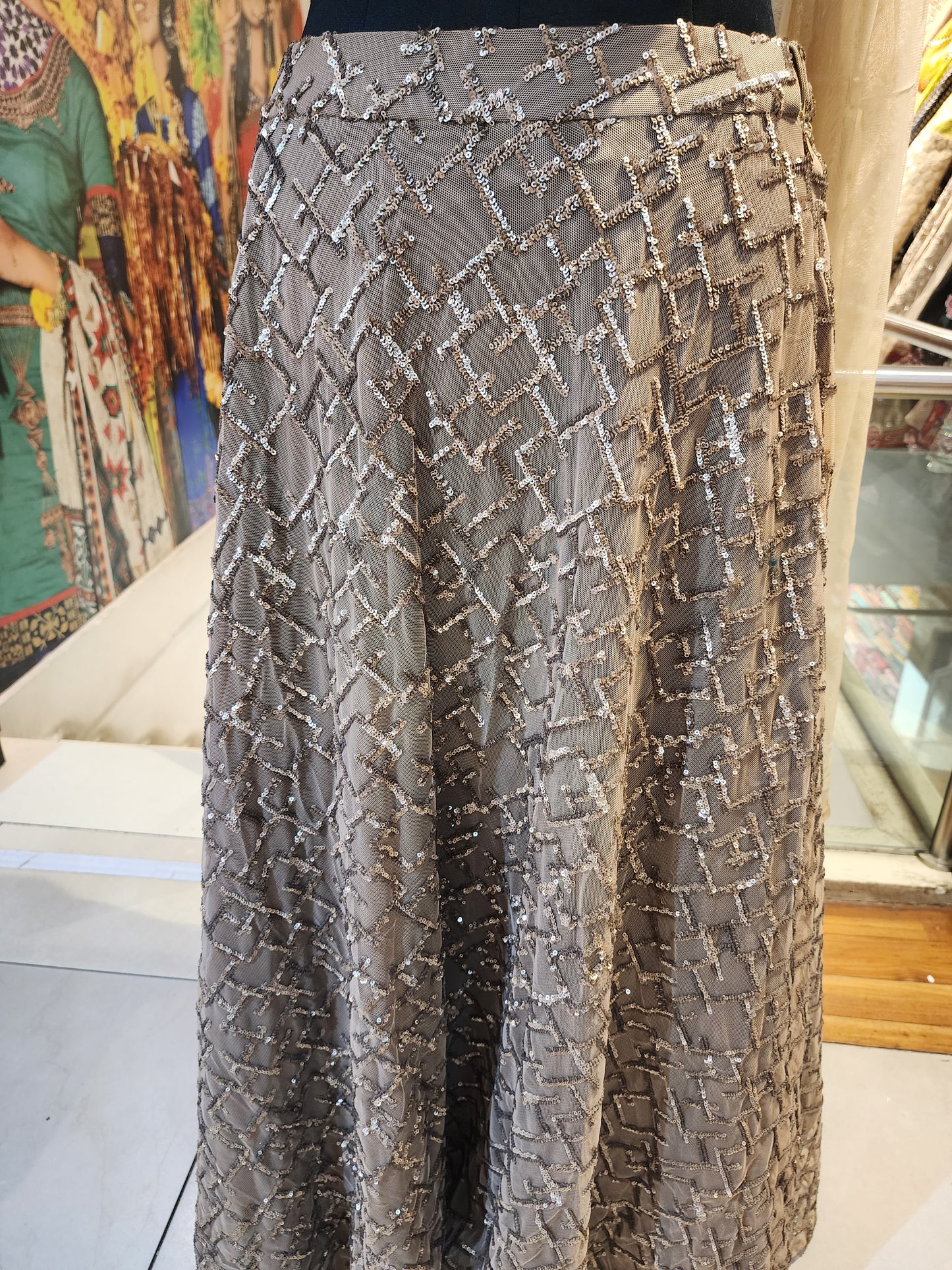 Dusty mauve fabrication lehanga with raw silk choli