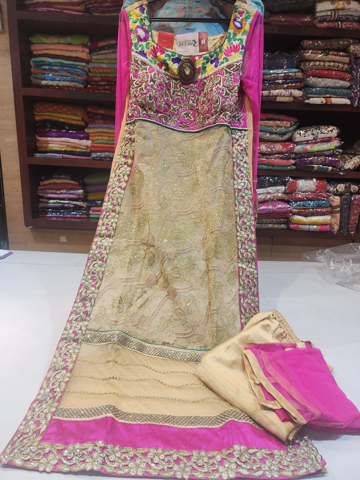 Pink golden net suit