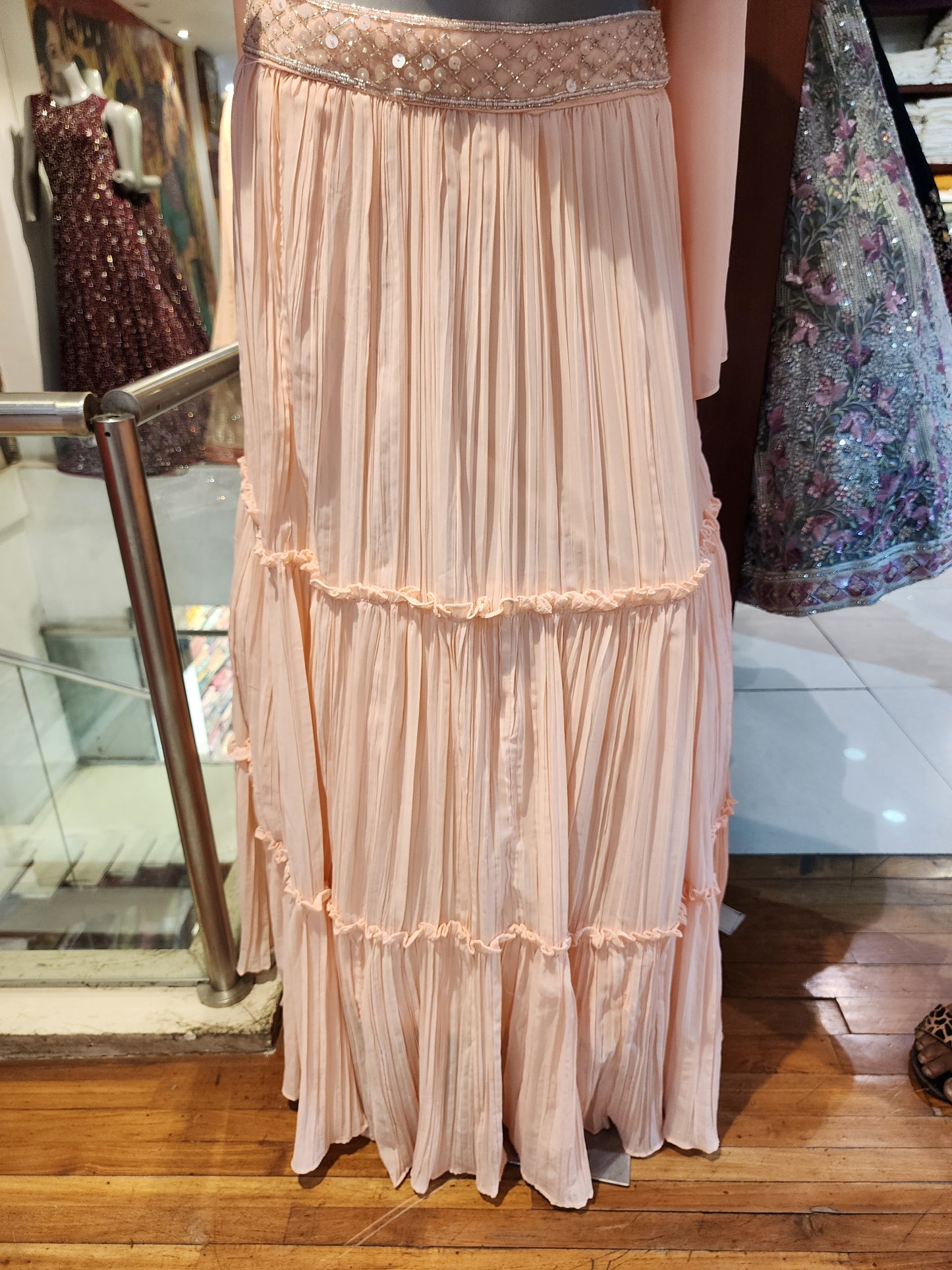 Peach georgette flare lehenga with heavy work choli