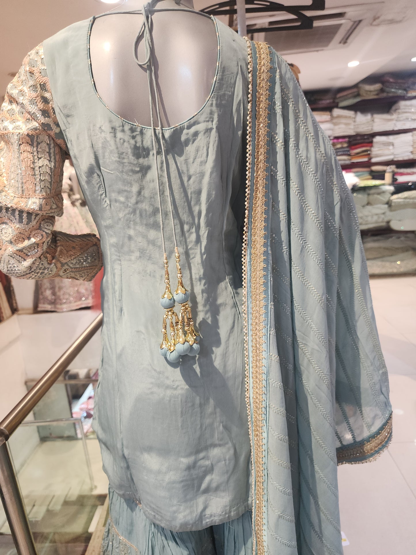 Sky blue georgette gota work garara suit dupatta jaal work