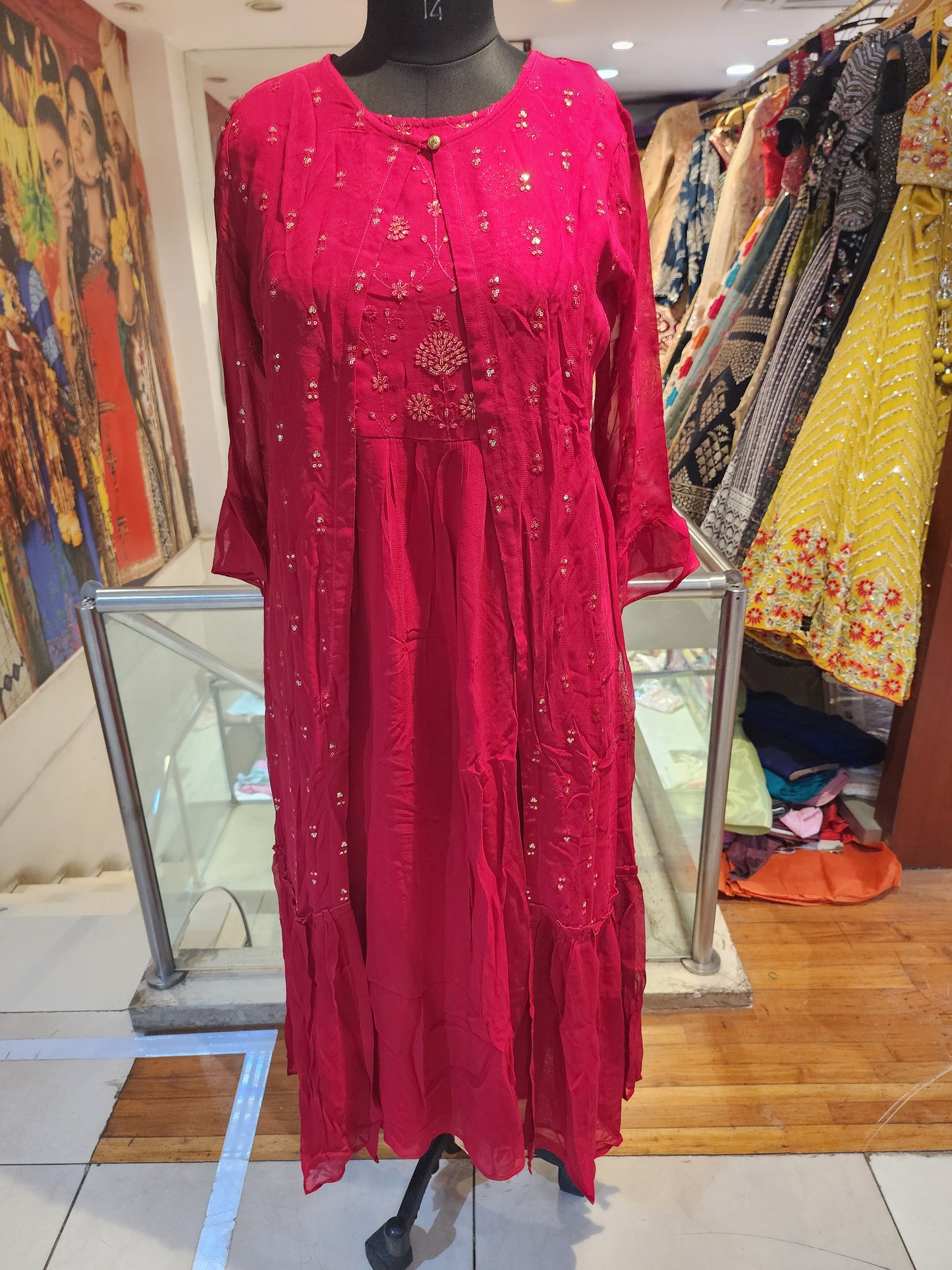 Red Kurti with Shrug