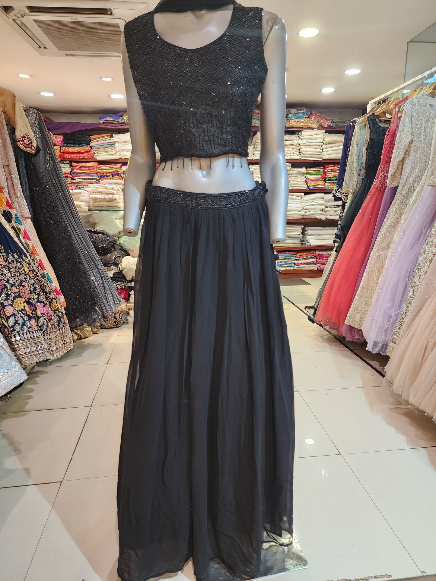 Black beads work top with lehenga