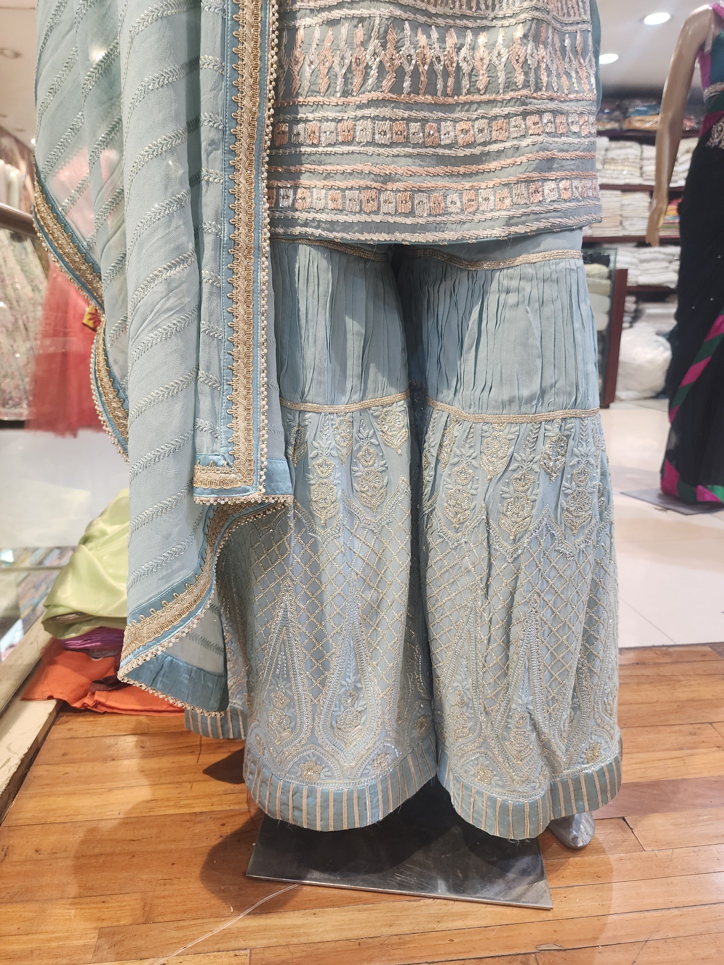 Sky blue georgette gota work garara suit dupatta jaal work