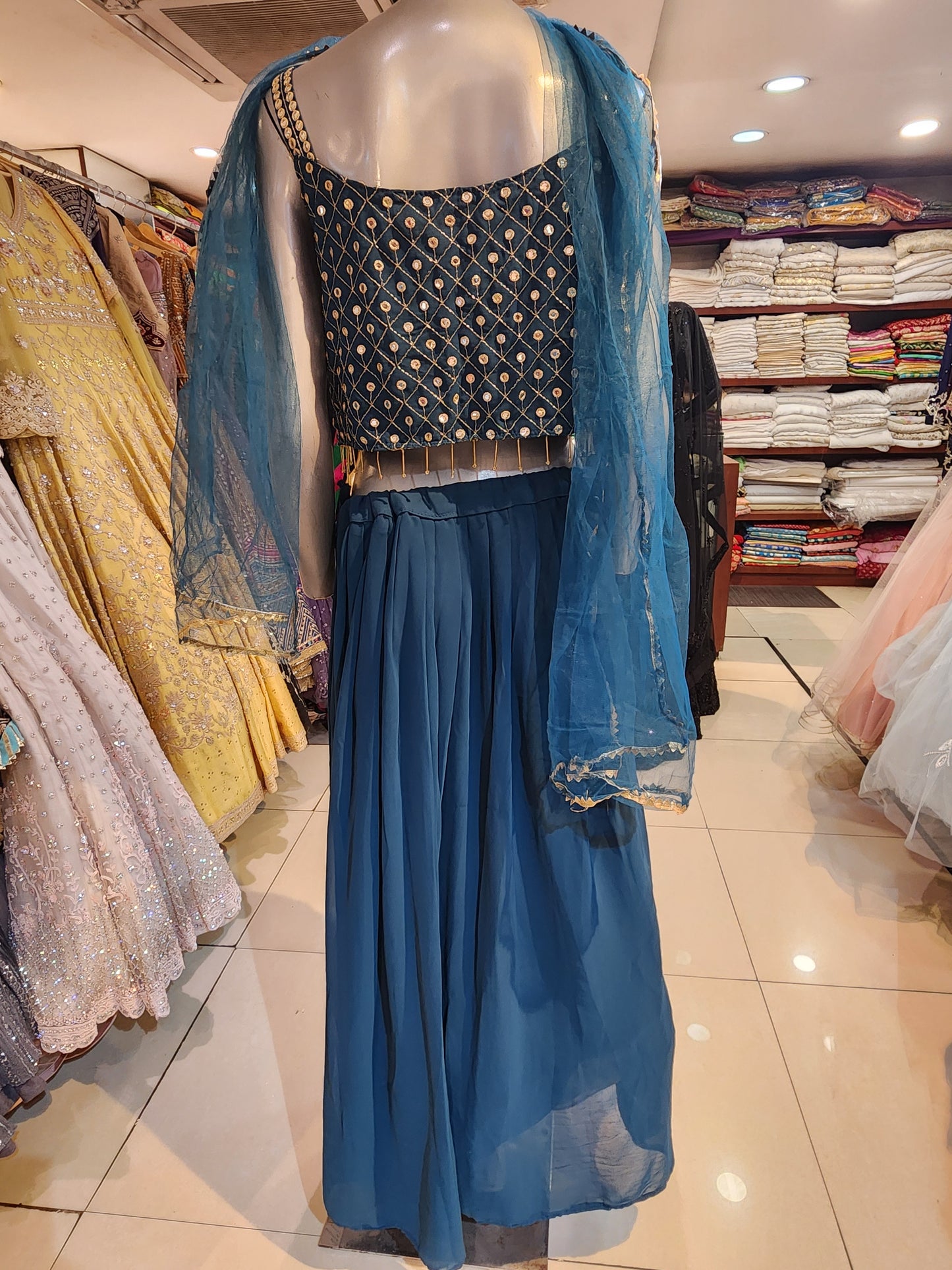 Blue colour lahanga choli with net dupatta ,sheet work