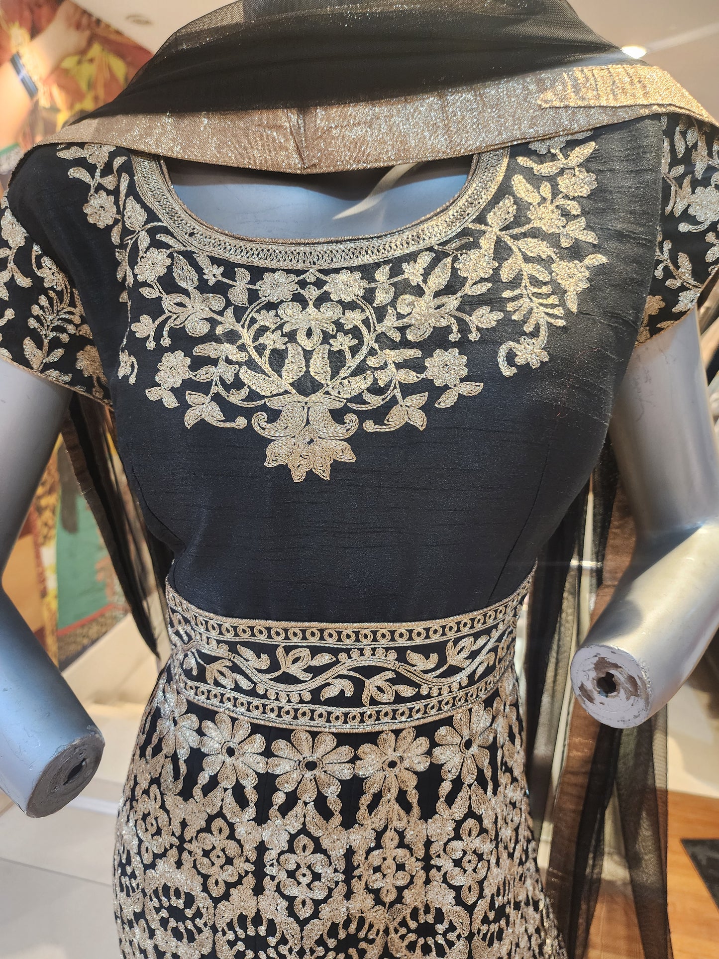 Black anarkali zari work suit