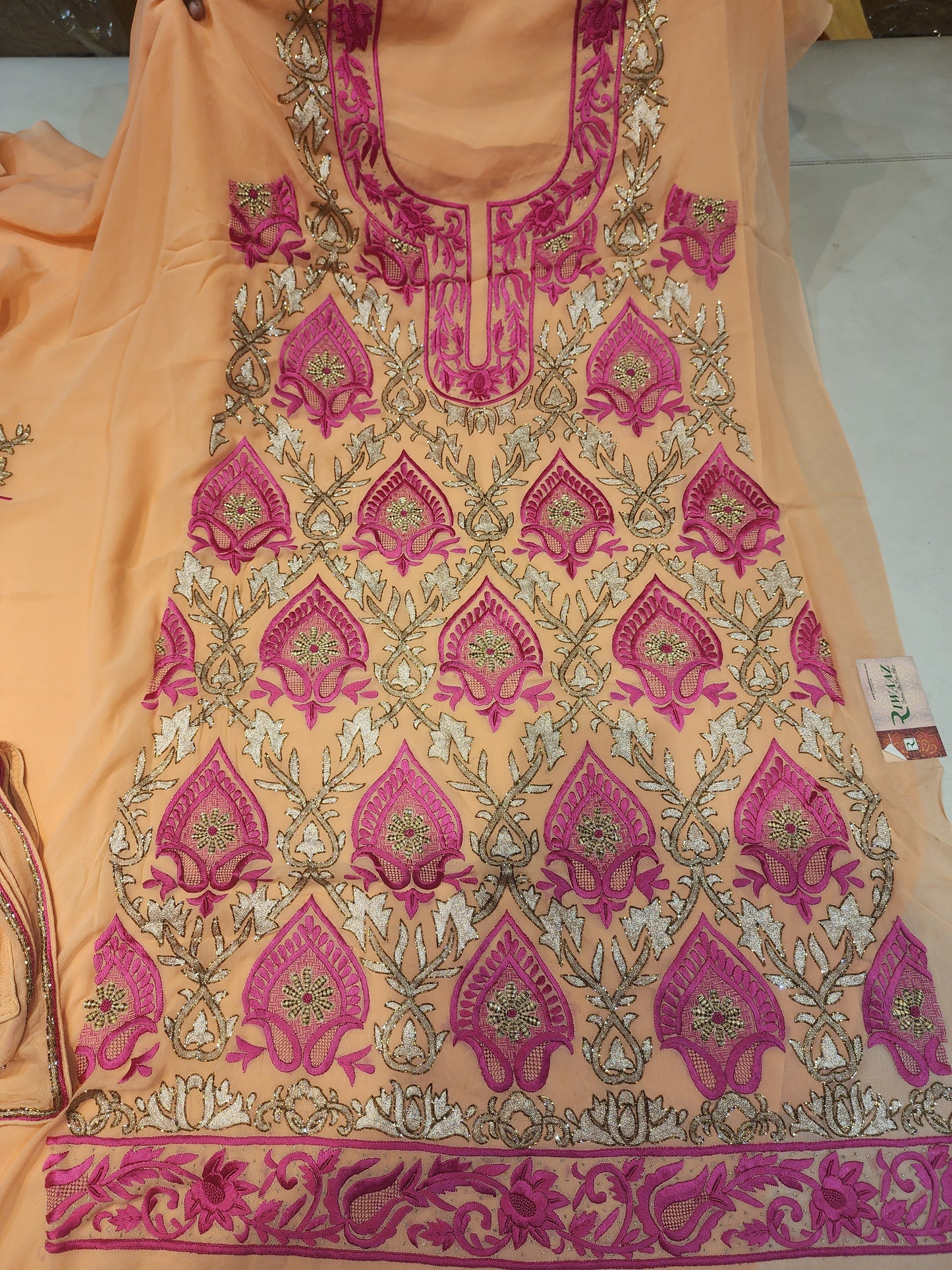 Pure georgette resham Jari with cut dana unlined