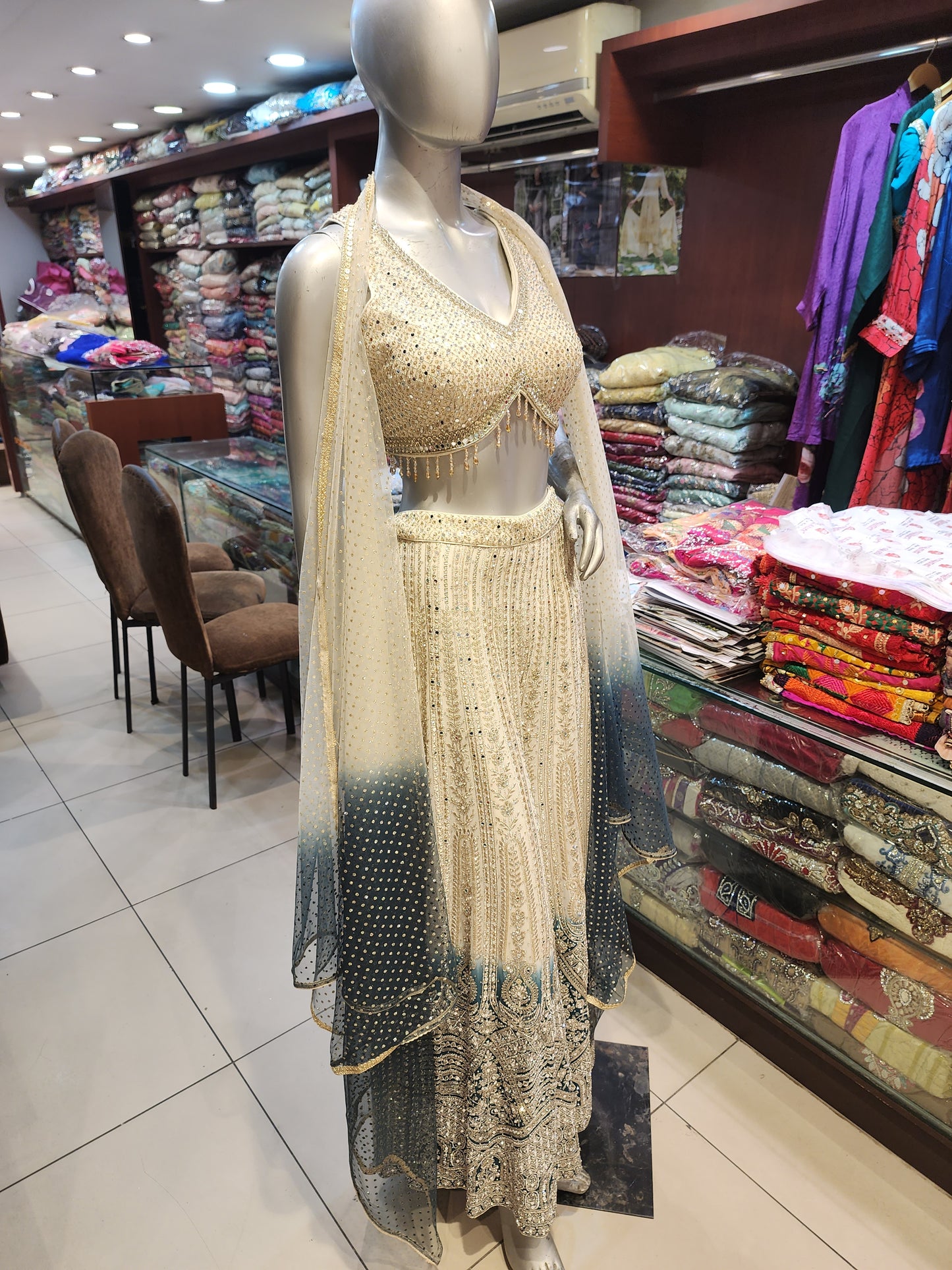 Mirror and zari work short top with sharara