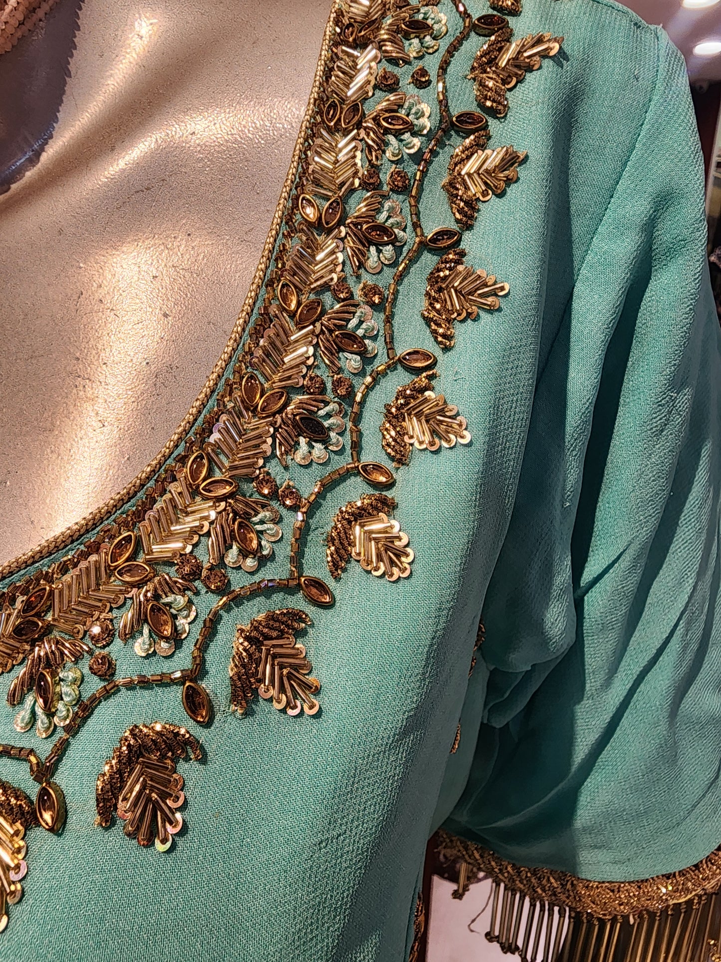 Pure georgette sea green colour sequins + cut pipes shirt and sequins garara +net dupatta