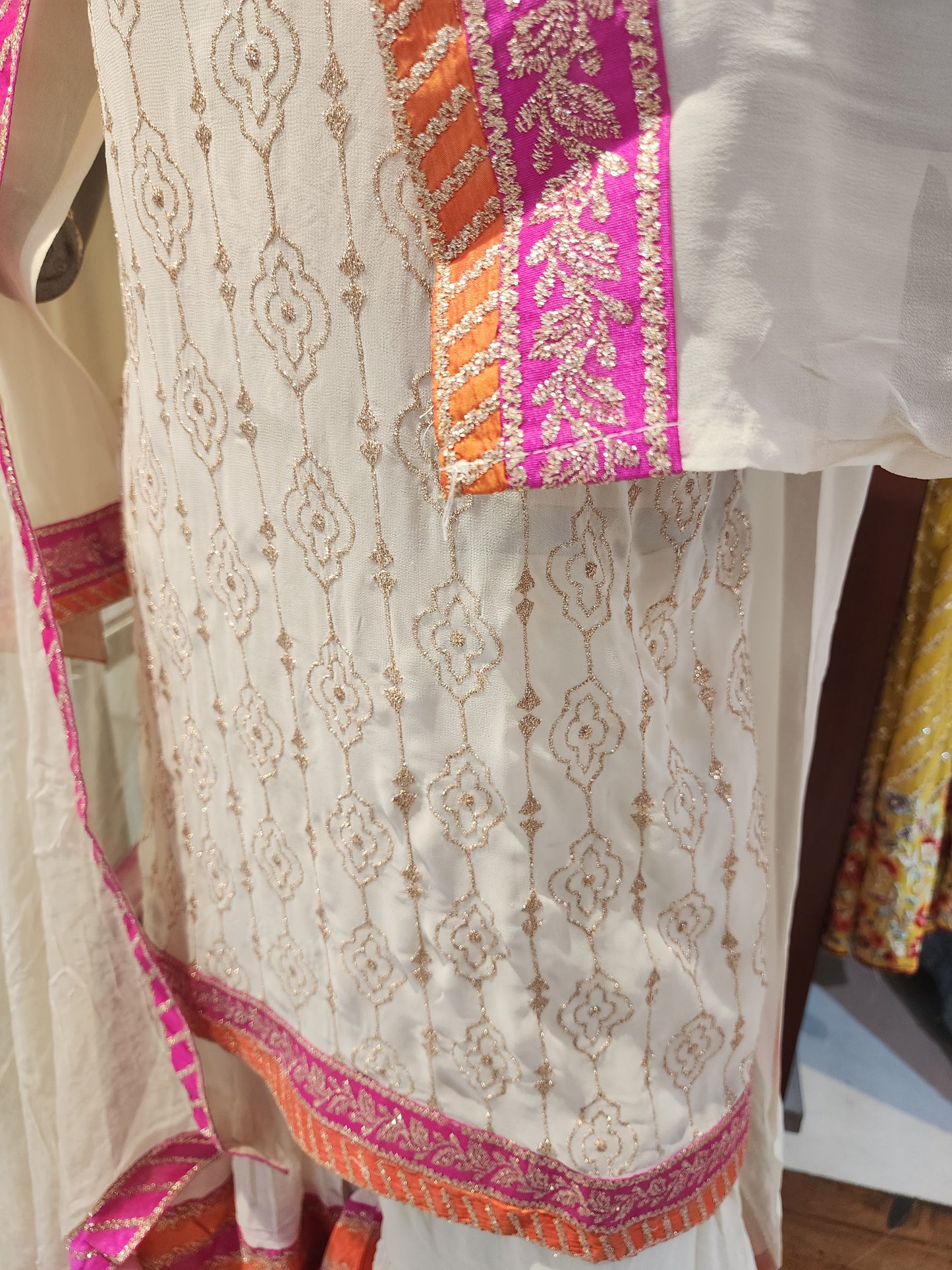Georgette cream colour garara suit, baadla work with multicolored  gararar