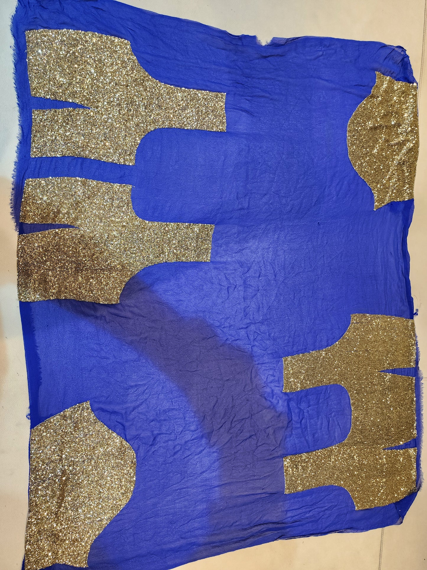 Royal blue pure georgette  kaddane work