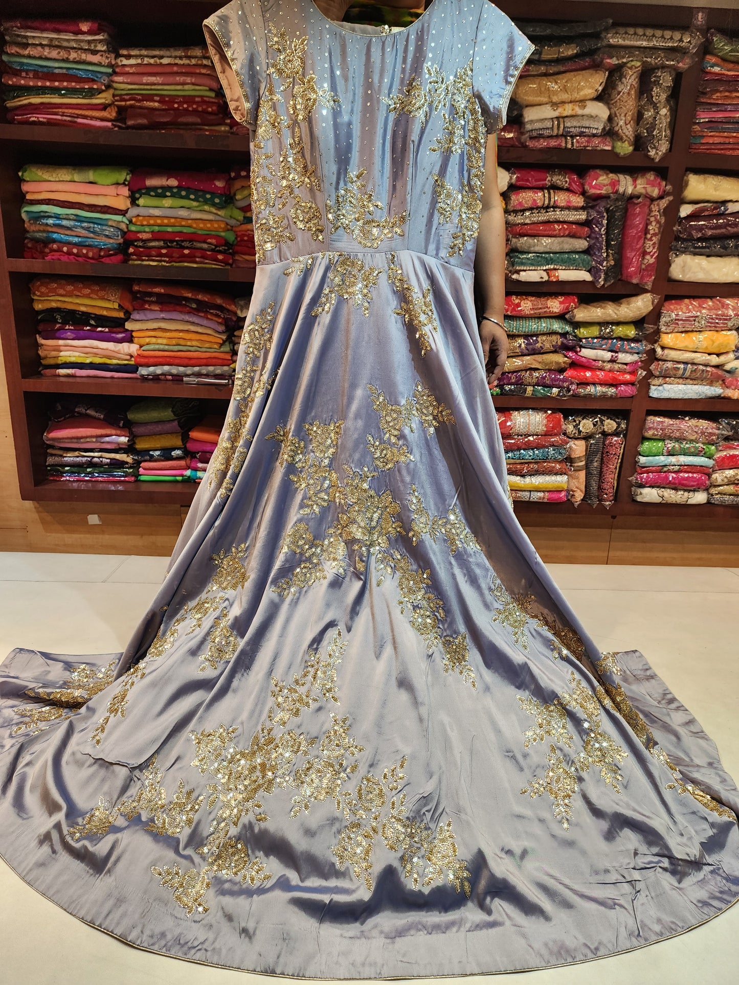 Pure silk Grey double shed anarkali suit