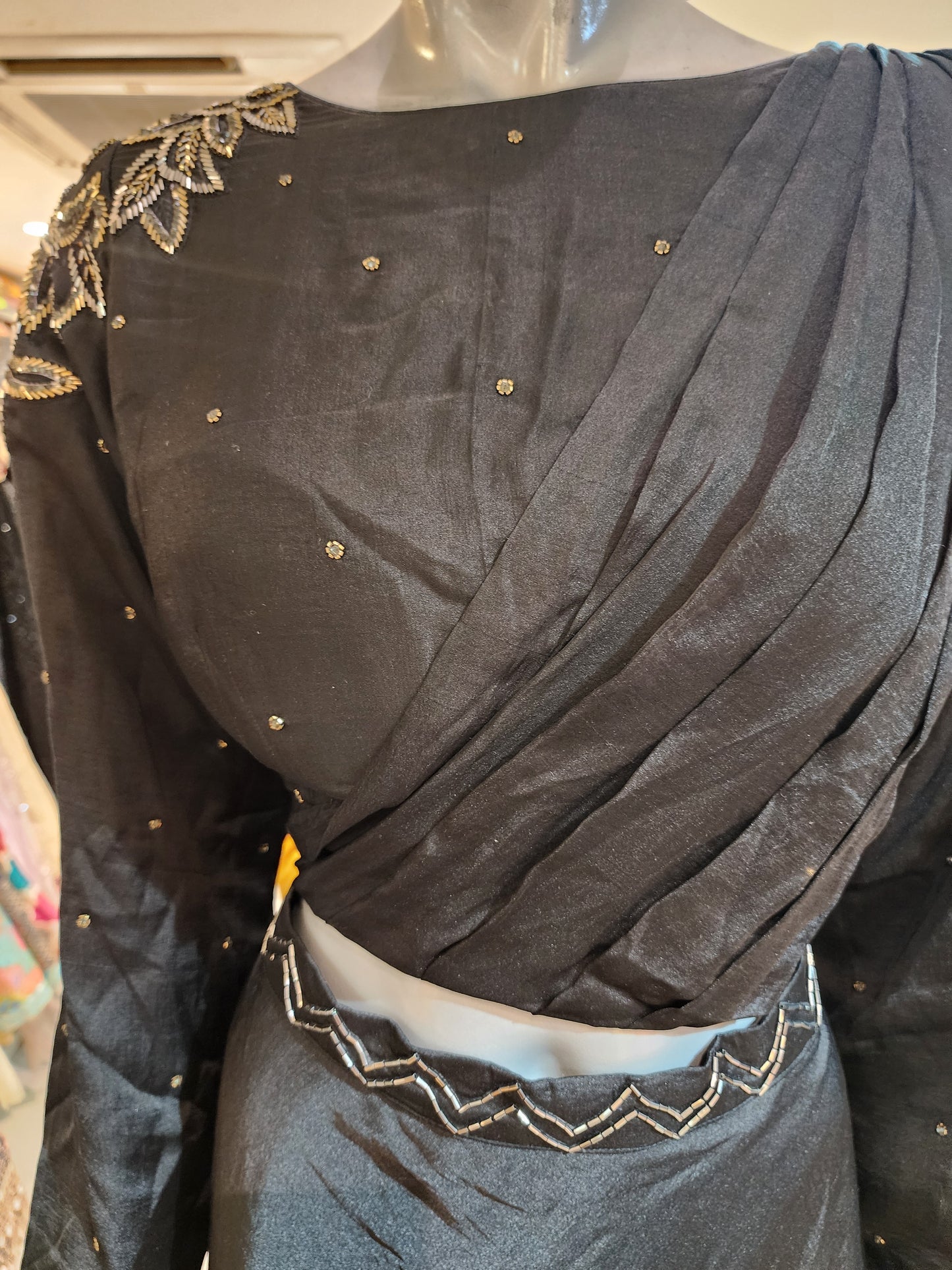 Black drape saree  lehanga with cut dana work