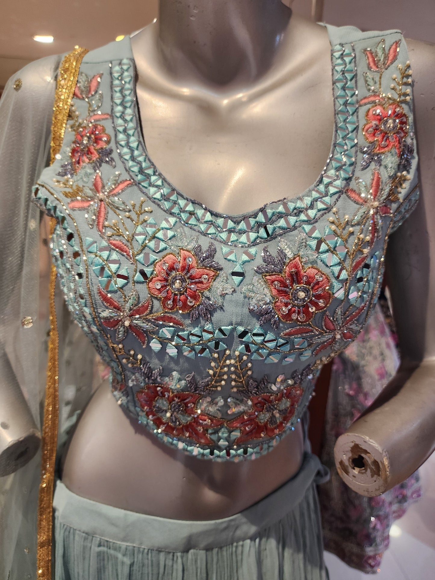 Sky blue georgette lehenga