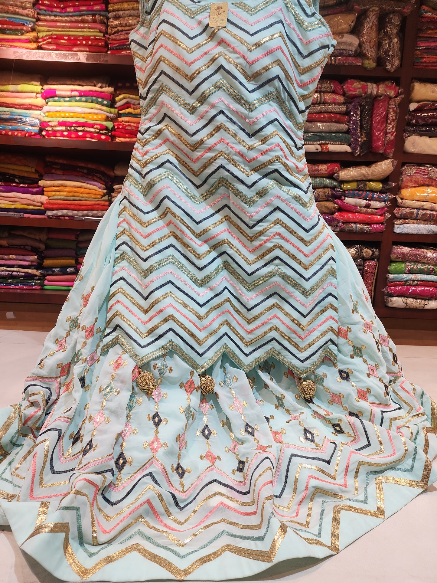 Sky blue georgette shirt with lehanga with dupatta