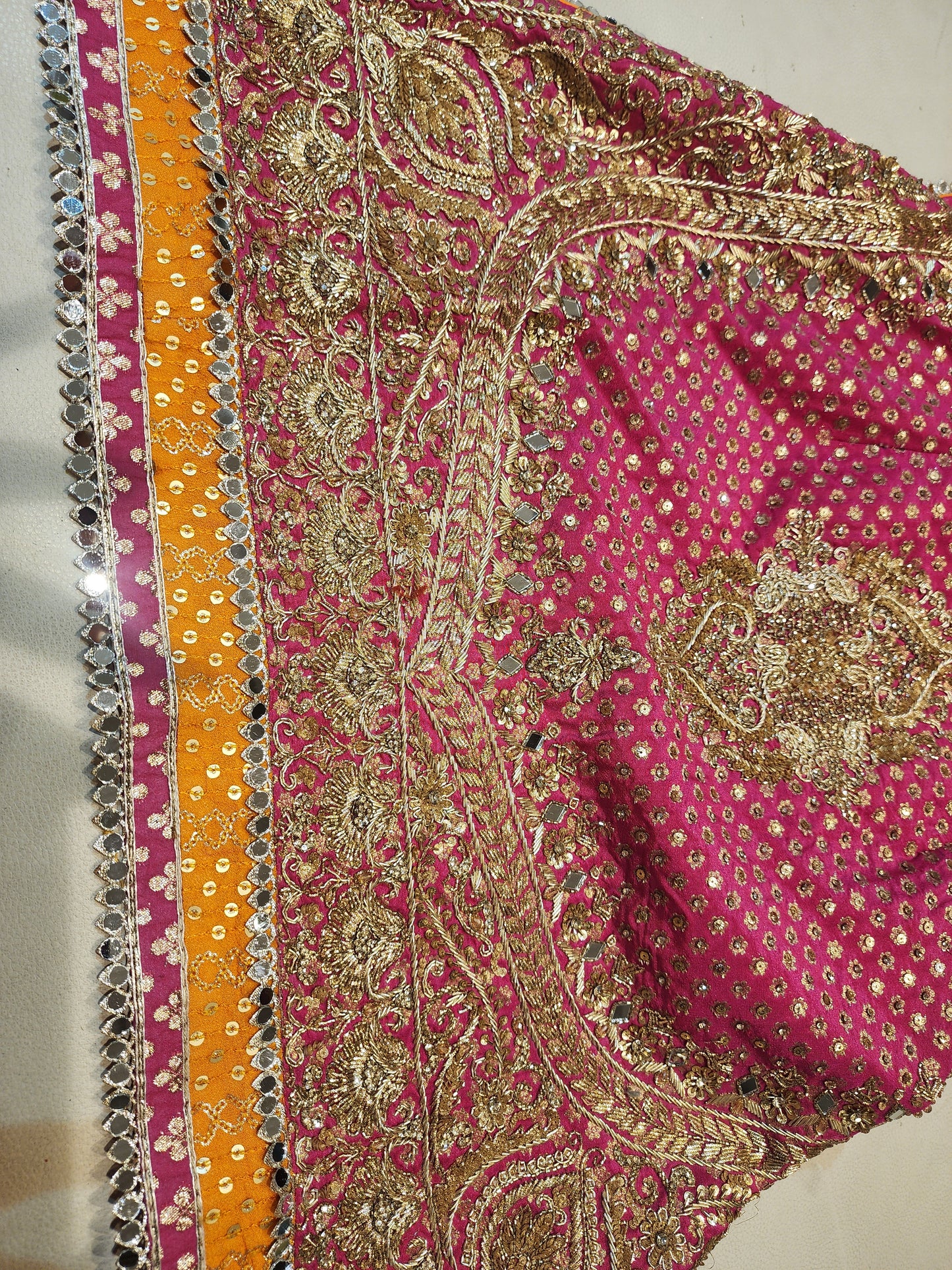 Pink and Mango colour banrasi georgette  handwork sharara shirt suit