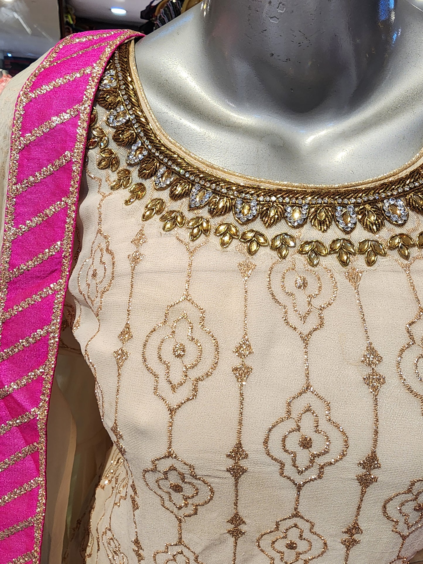 Georgette cream colour garara suit, baadla work with multicolored  gararar