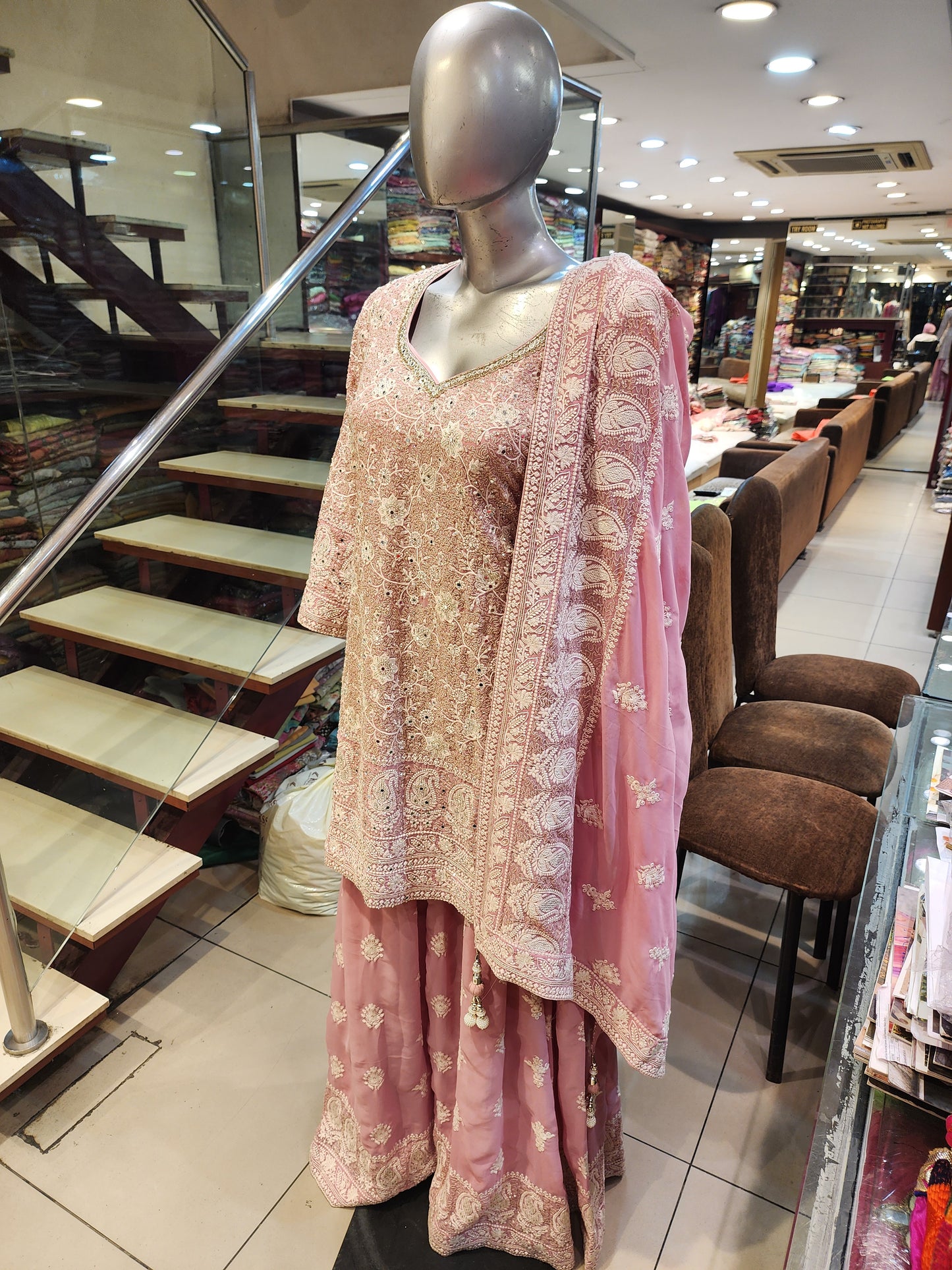 Pink Georgette heavy Sharara suit readymade