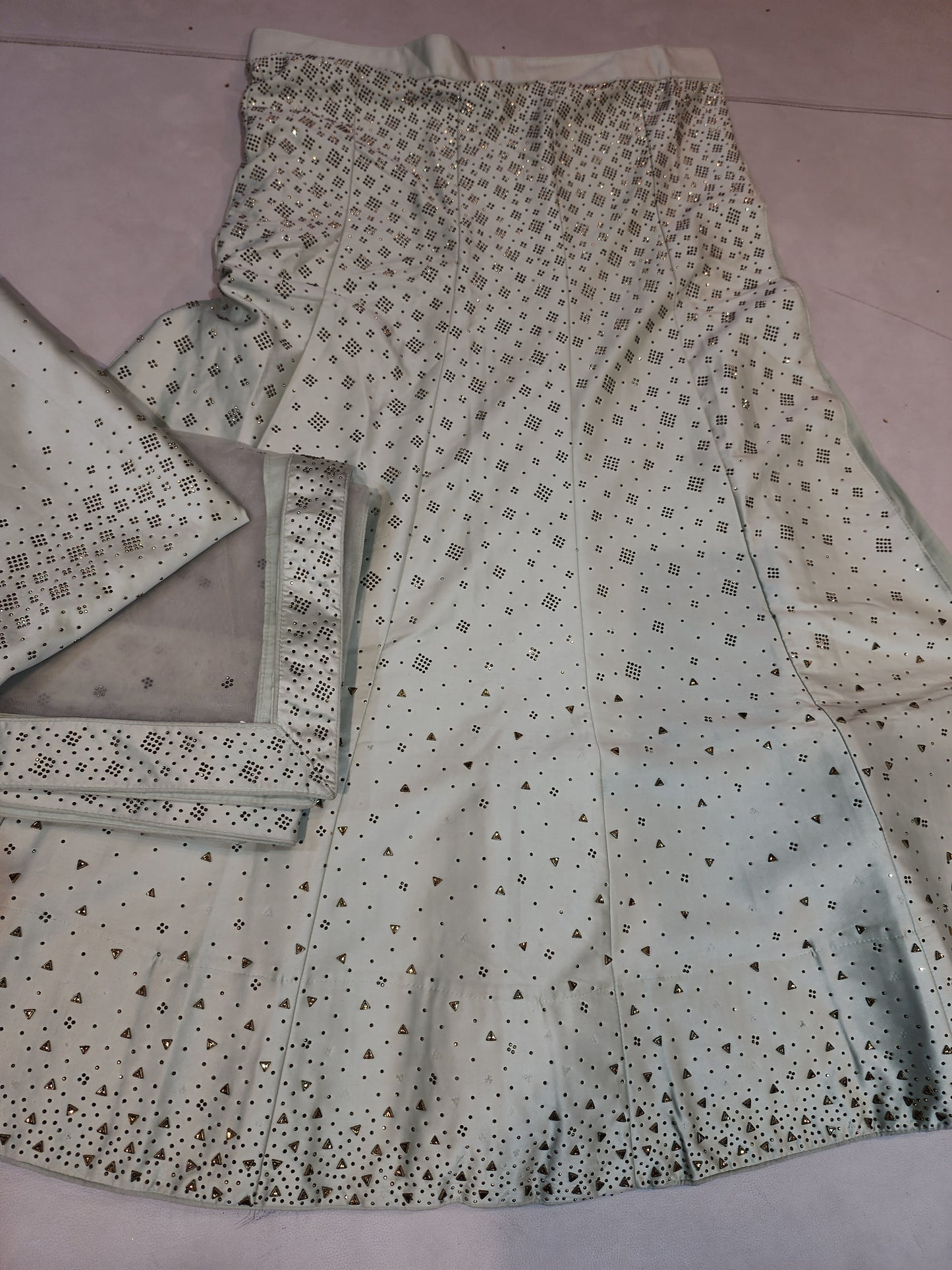 Light Pista Green colour, crystal work