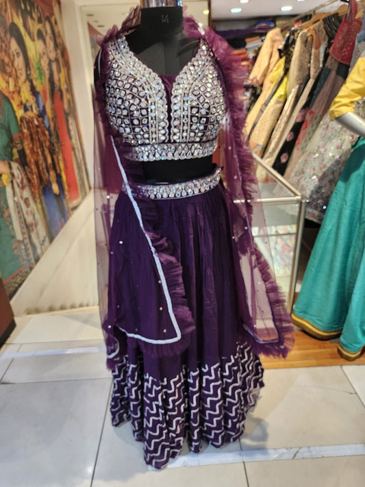 Purple crepe lehenga  choli with mirror  work
