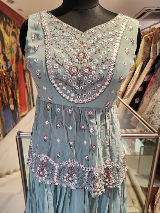 Sky blue georgette lehenga  with peplum