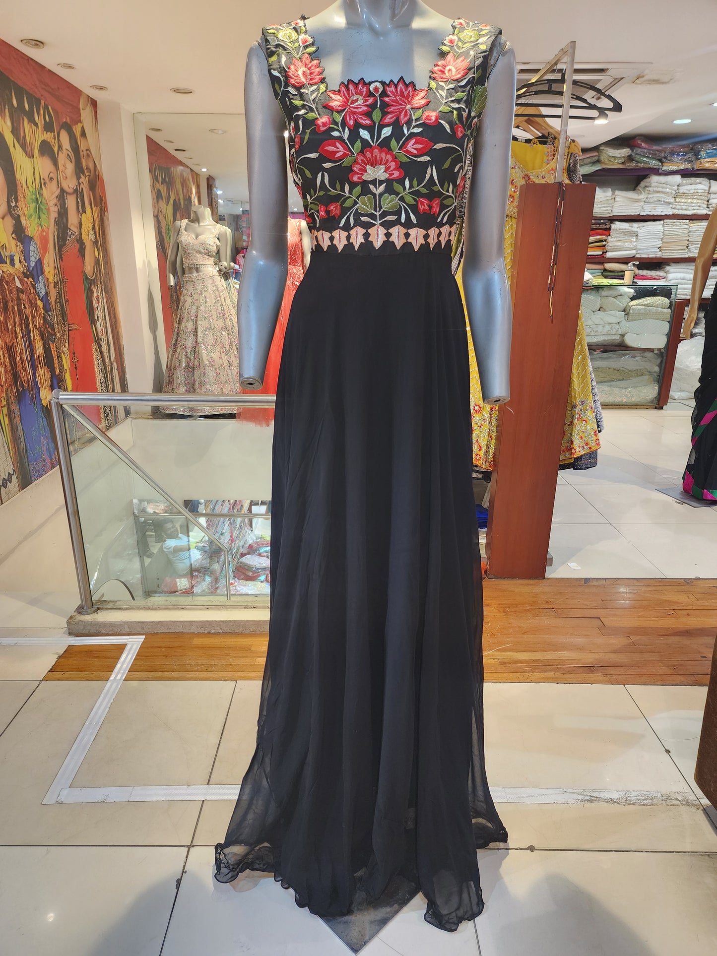 Black  georgette  party gown machine  work