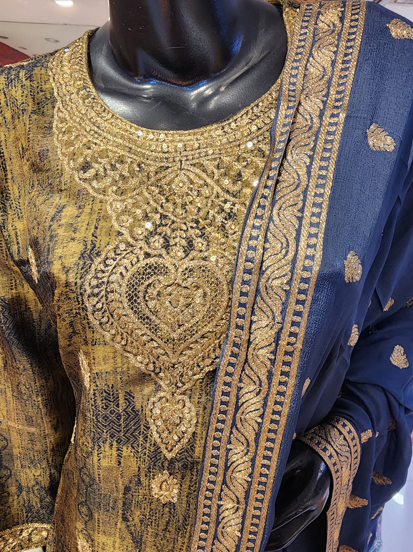 Mehandi Green + smoked Grey sharara suit ,aari work stitched suit