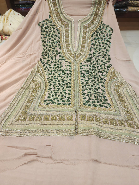 Pure Georgette Resham Zari work   champagne color
