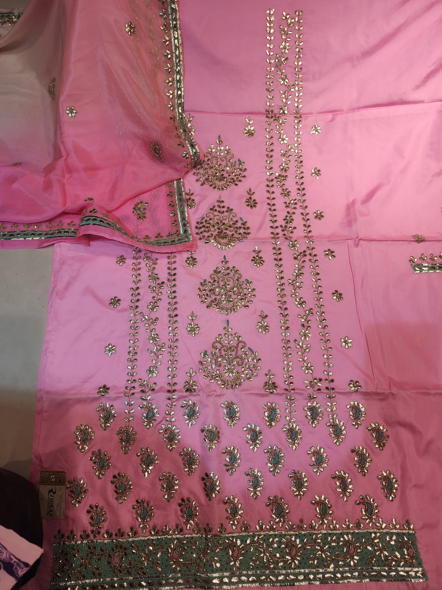 Pink Gabardine Silk  gotta pati double shade Dupatta unstiched