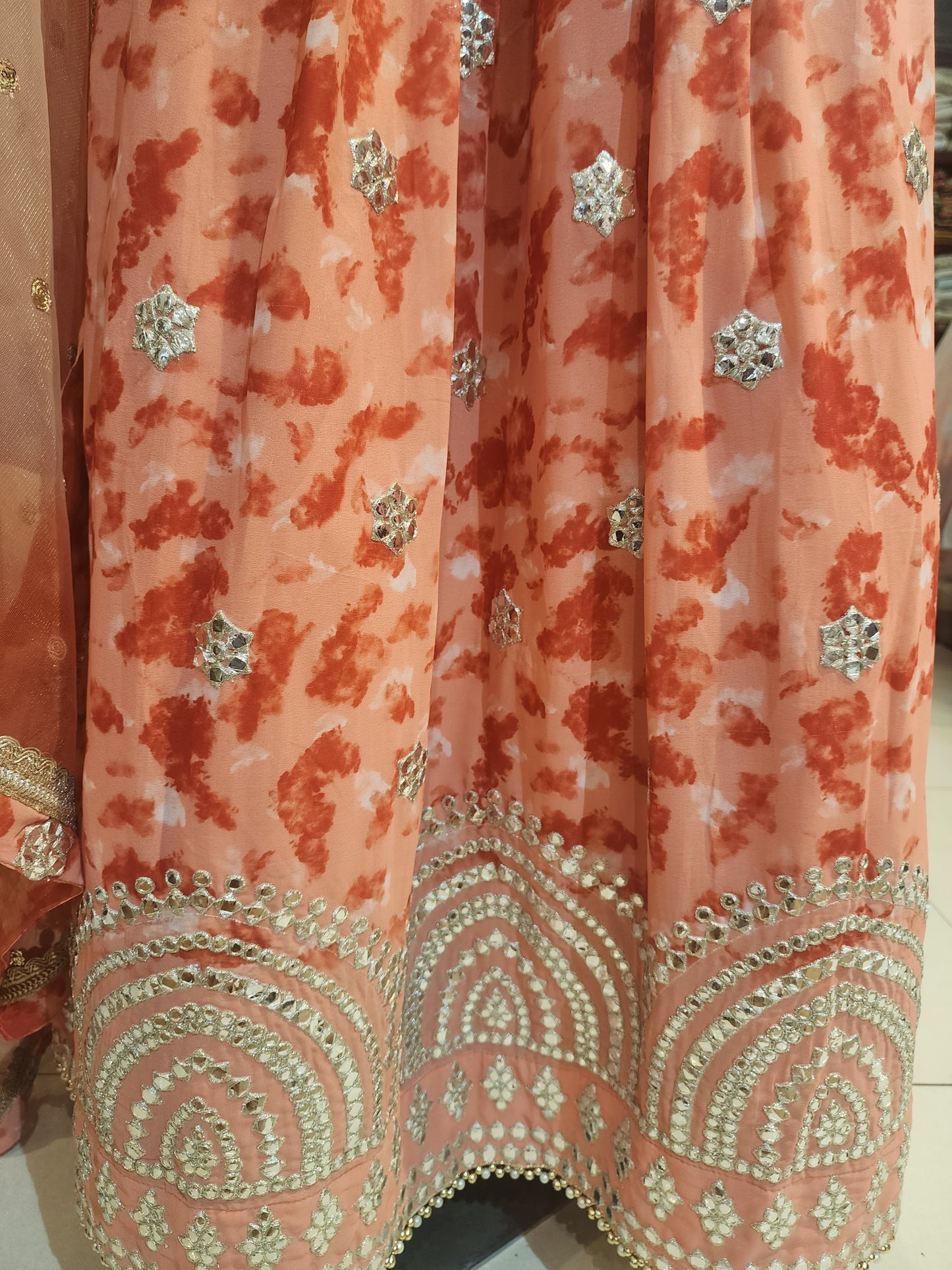 Orange  colour  georgette  lehanga gotta patti work with net dupatta