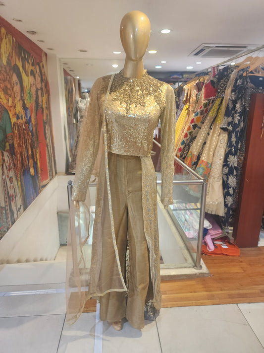 Golden shimmer dress with pants medium size