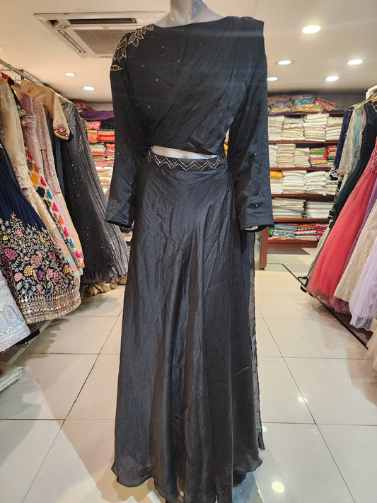 Black drape saree  lehanga with cut dana work