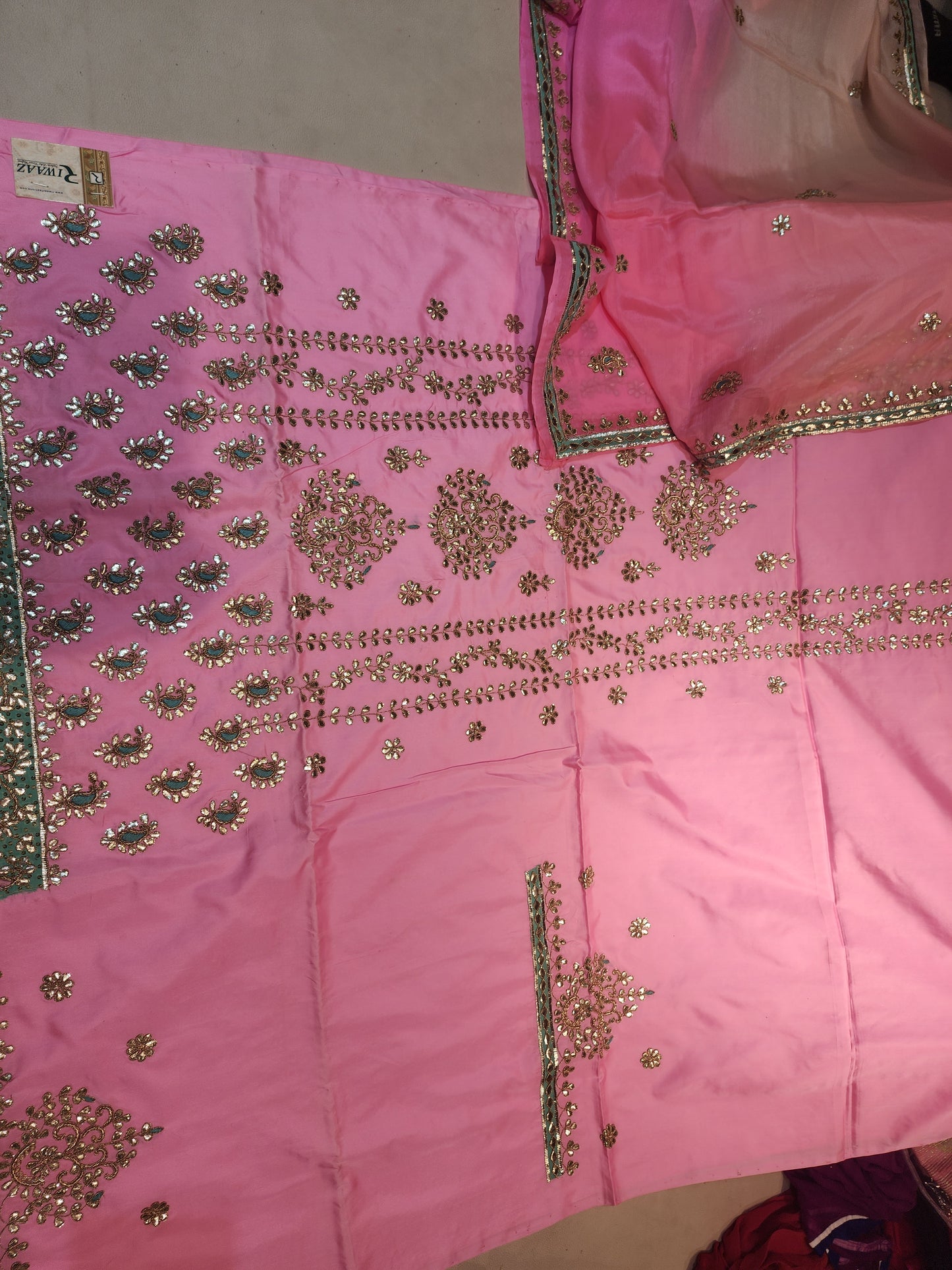 Pink Gabardine Silk  gotta pati double shade Dupatta unstiched