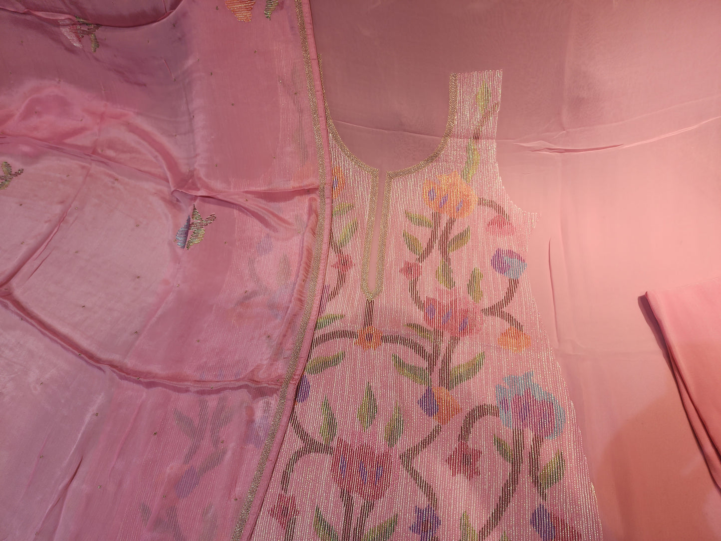 Pink Pure Georgette Shadow work Handwork