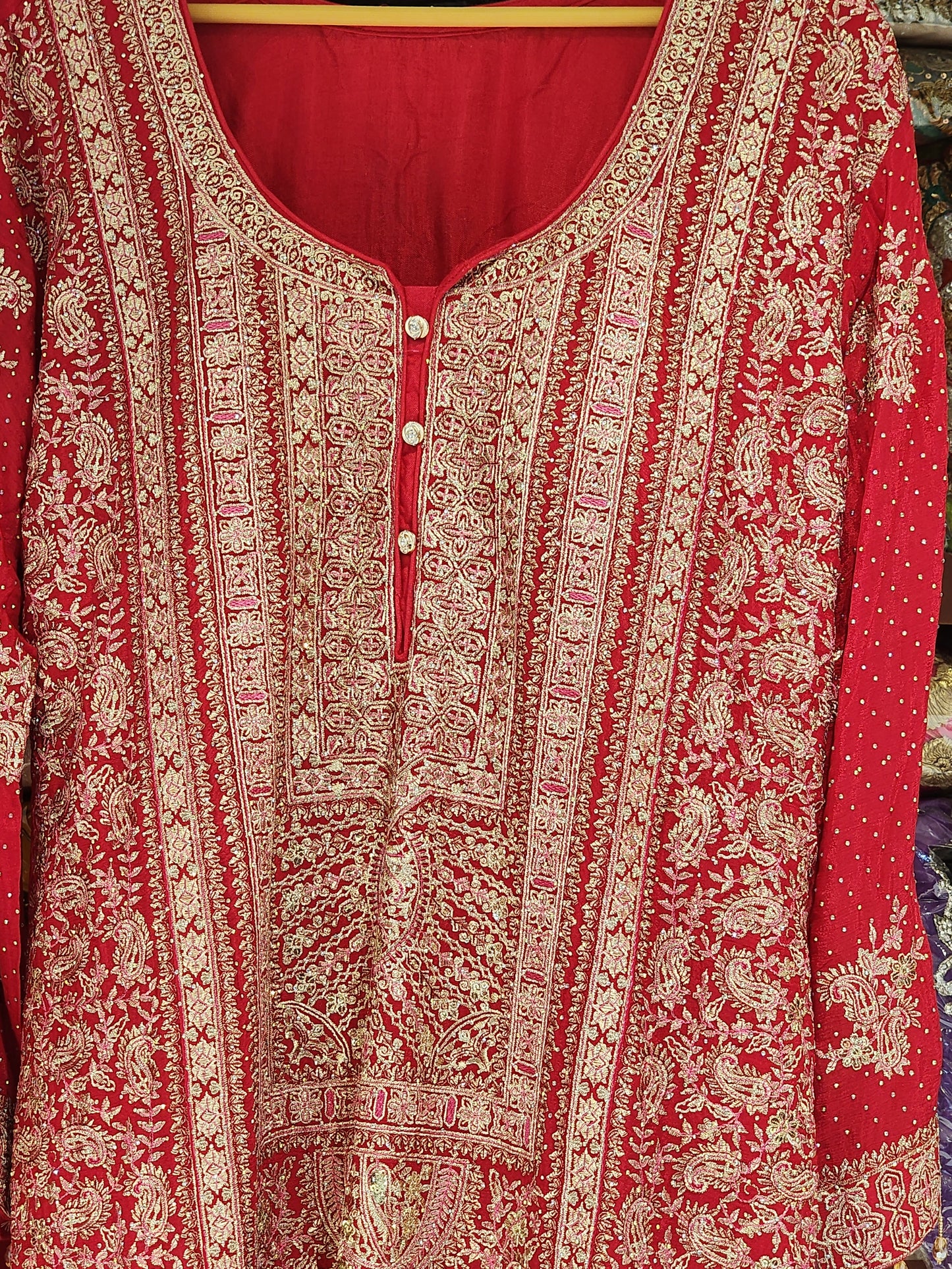 Readymade Red sharara suit with dupatta zari work