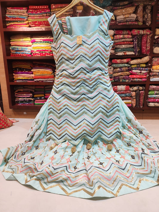 Sky blue georgette shirt with lehanga with dupatta